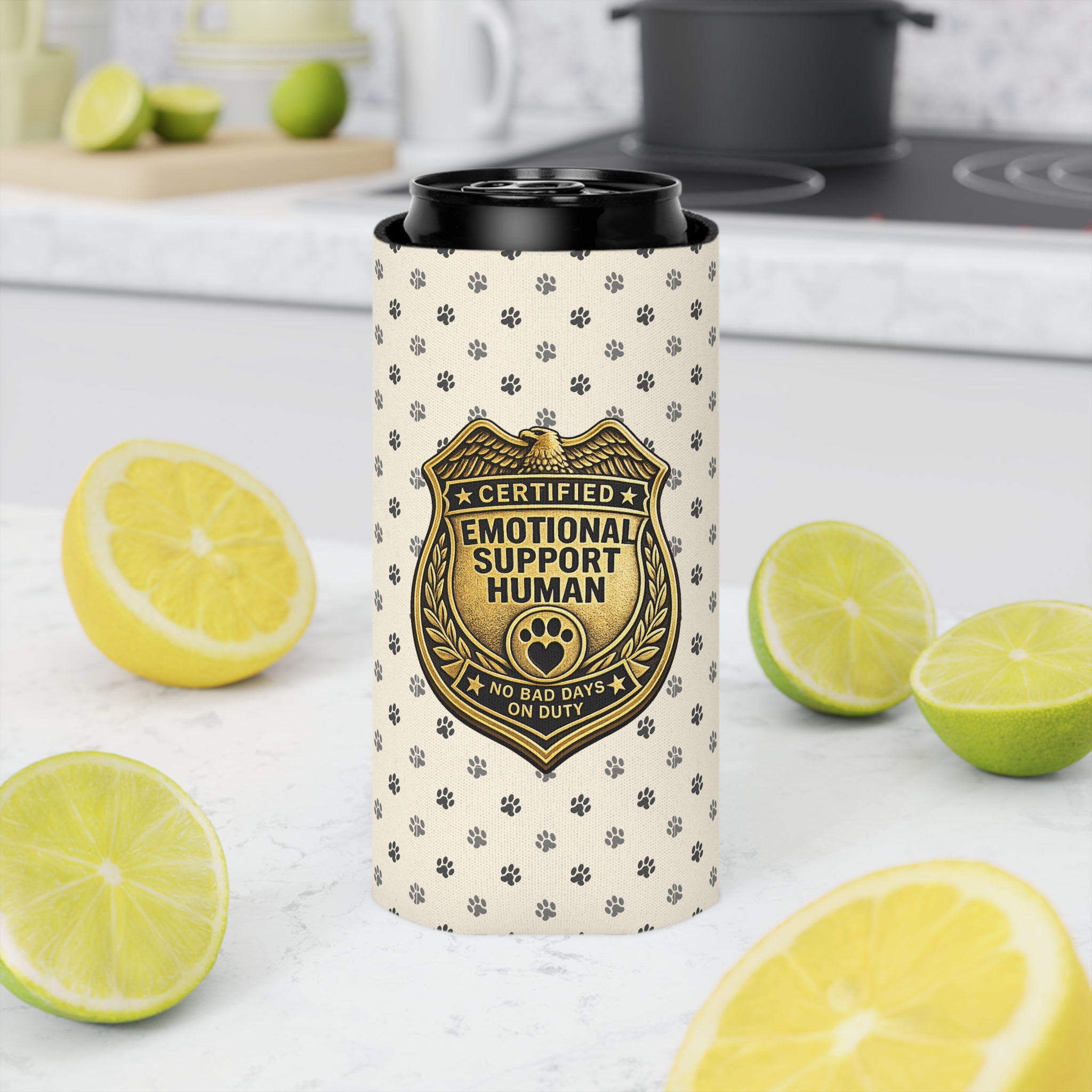Certified Emotional Support Human Can Cooler | Funny Cat Lover Koozie