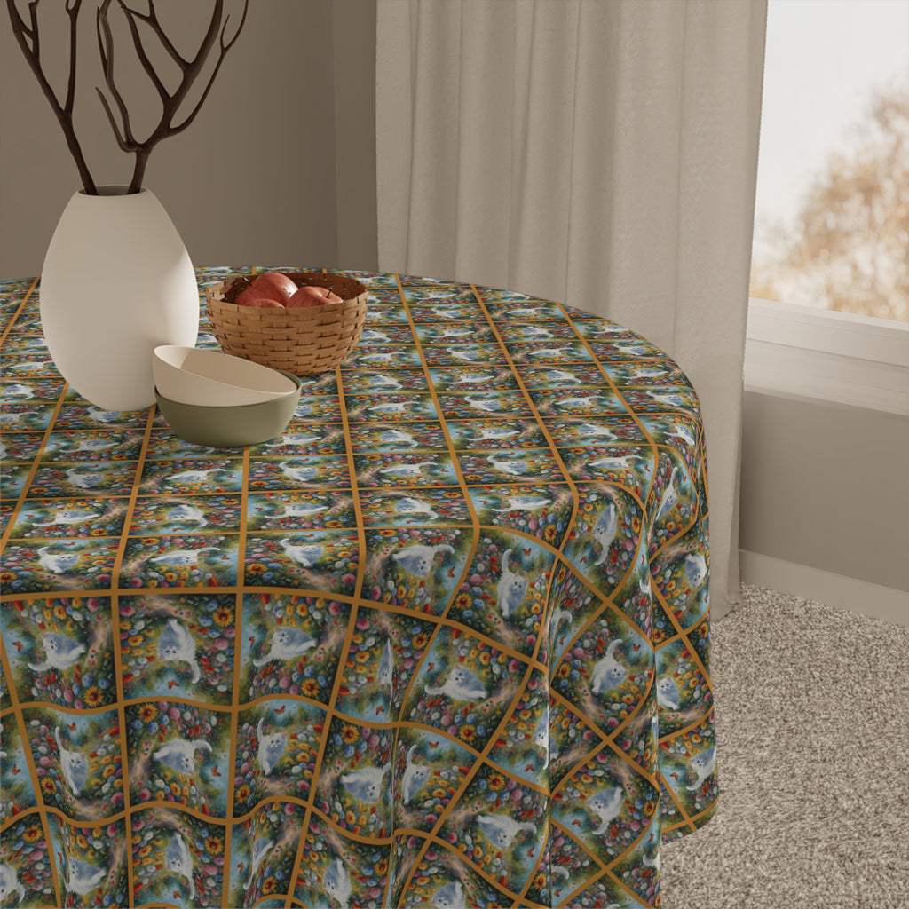 White Spring Kitties Tablecloth