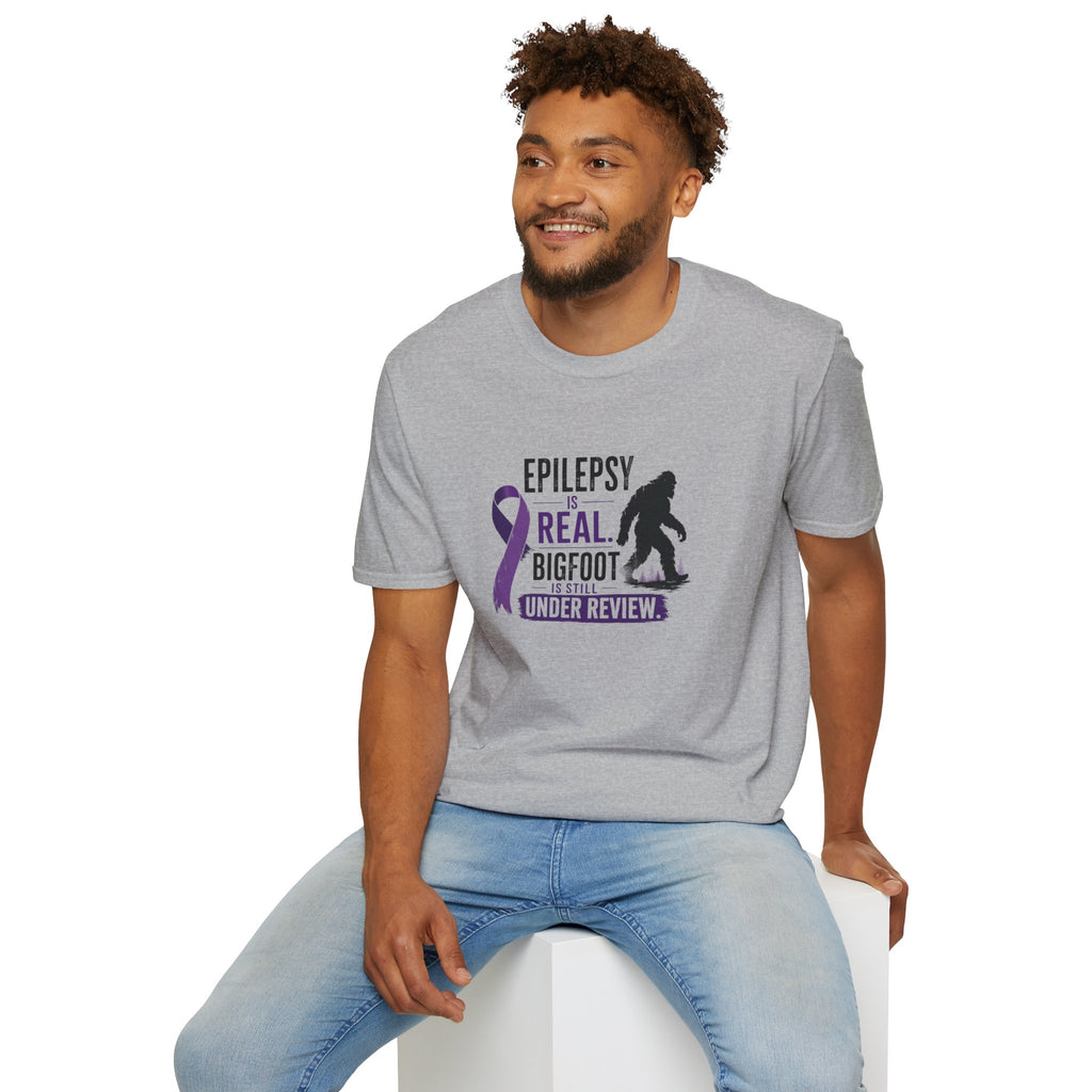 Epilepsy Awareness T-Shirt — "Epilepsy is Real" Purple Ribbon Bigfoot Design