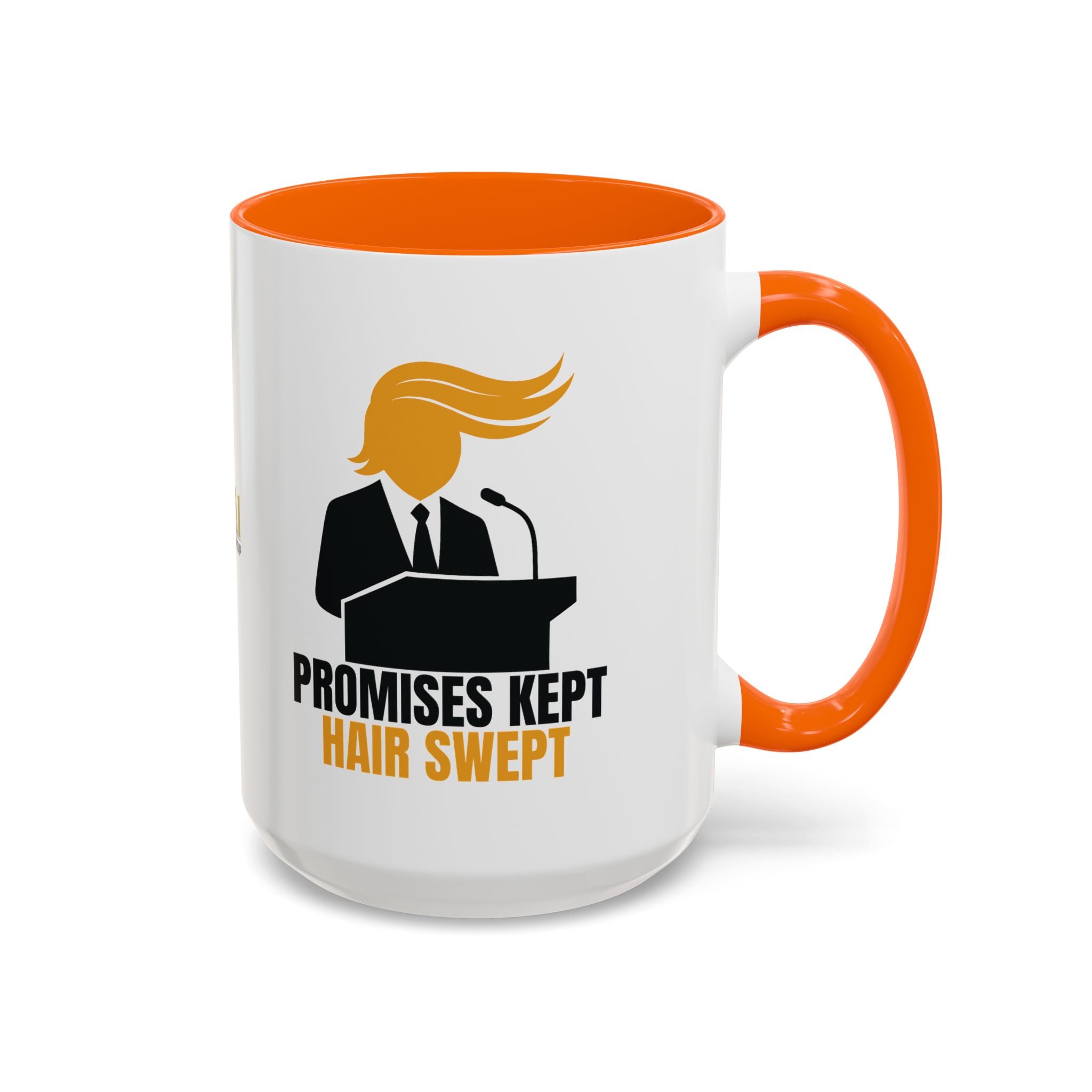 Promises Kept, Hair Swept — Two-Tone Coffee Mug (Political Parody)