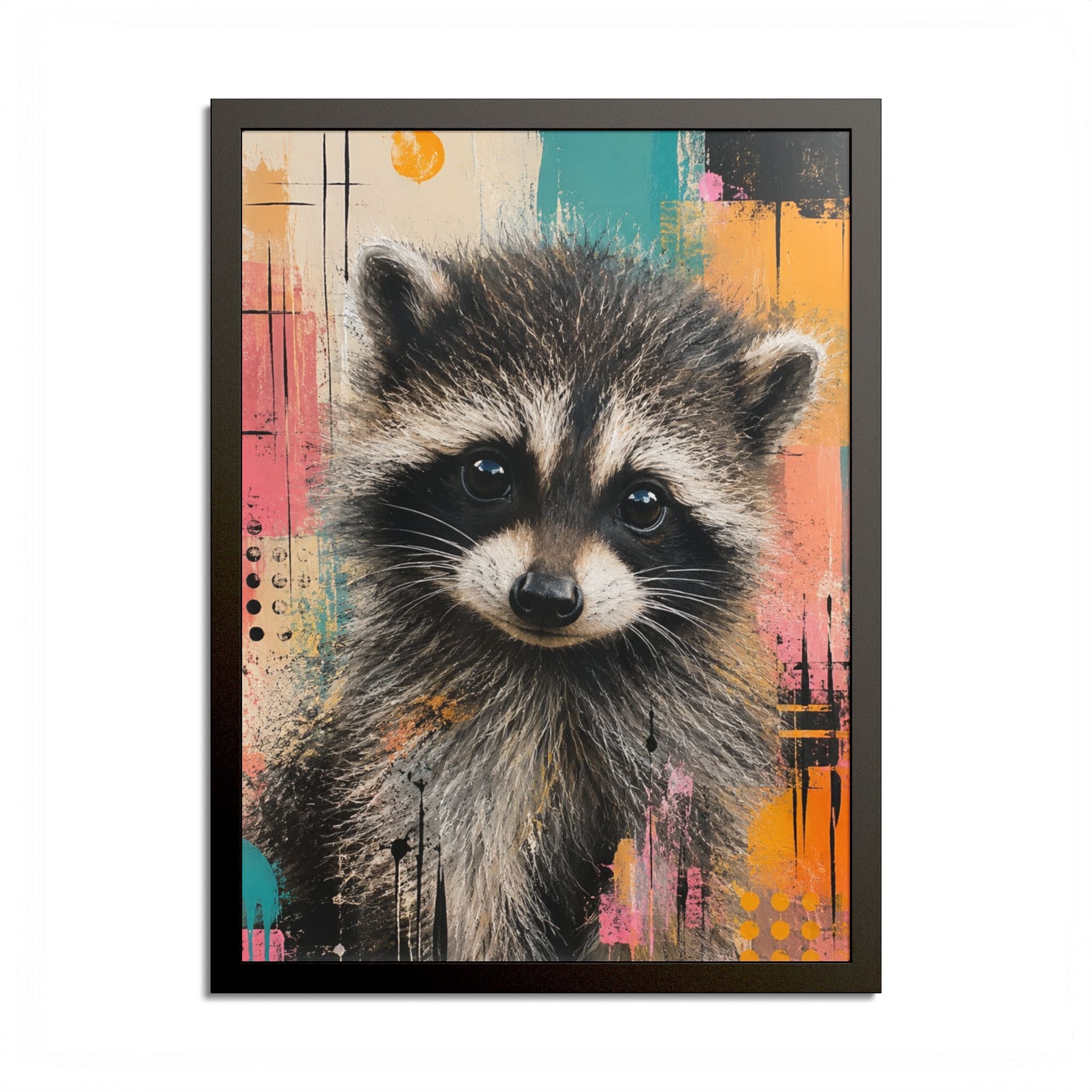 Jimothy Modern Raccoon Framed Wall Art | Colorful Contemporary Animal Portrait