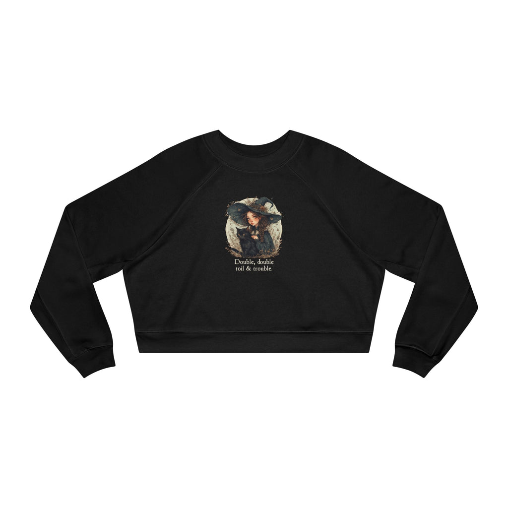 Cute Witchy Cat Lady Women's Halloween Cropped Pullover Sweatshirt