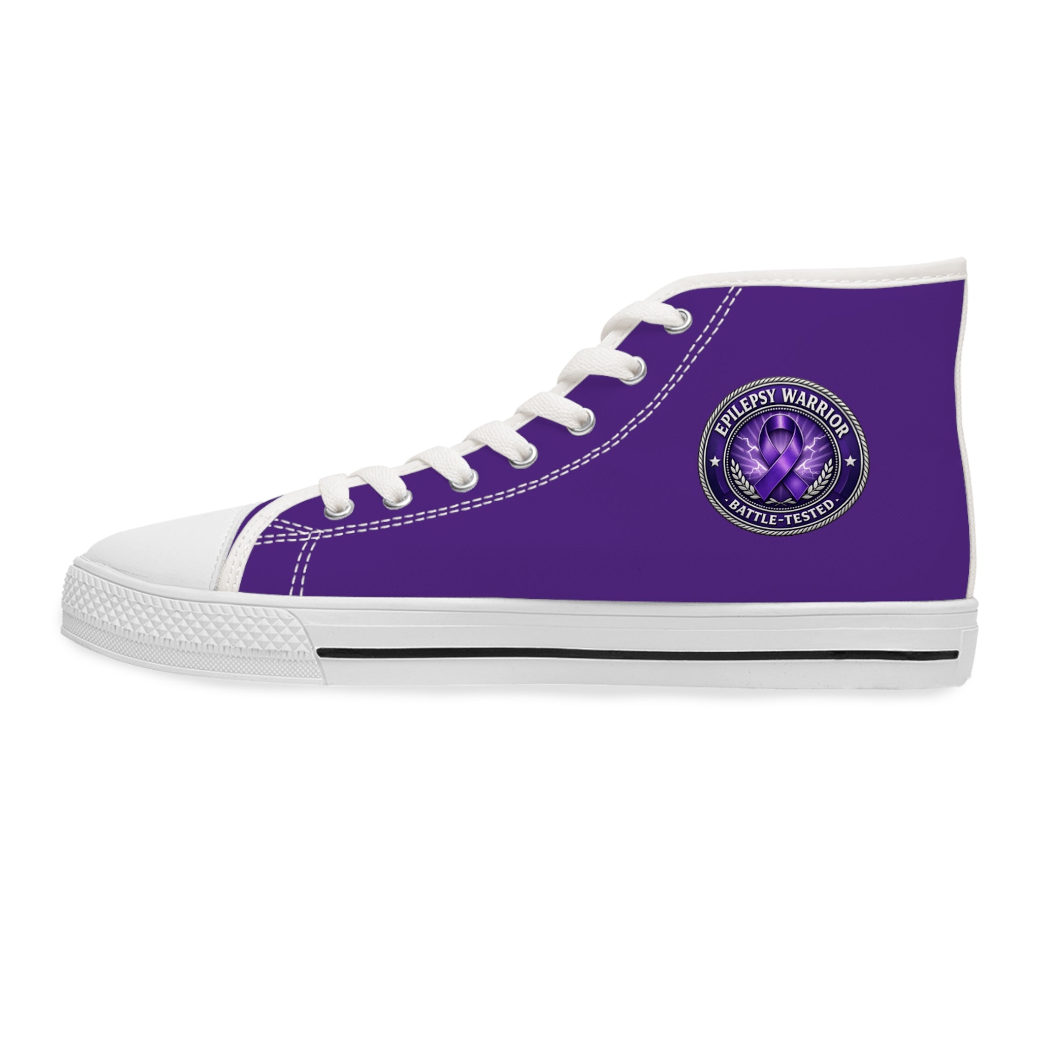 Women’s Purple High-Top Sneakers – Epilepsy Awareness Faux Seal Design