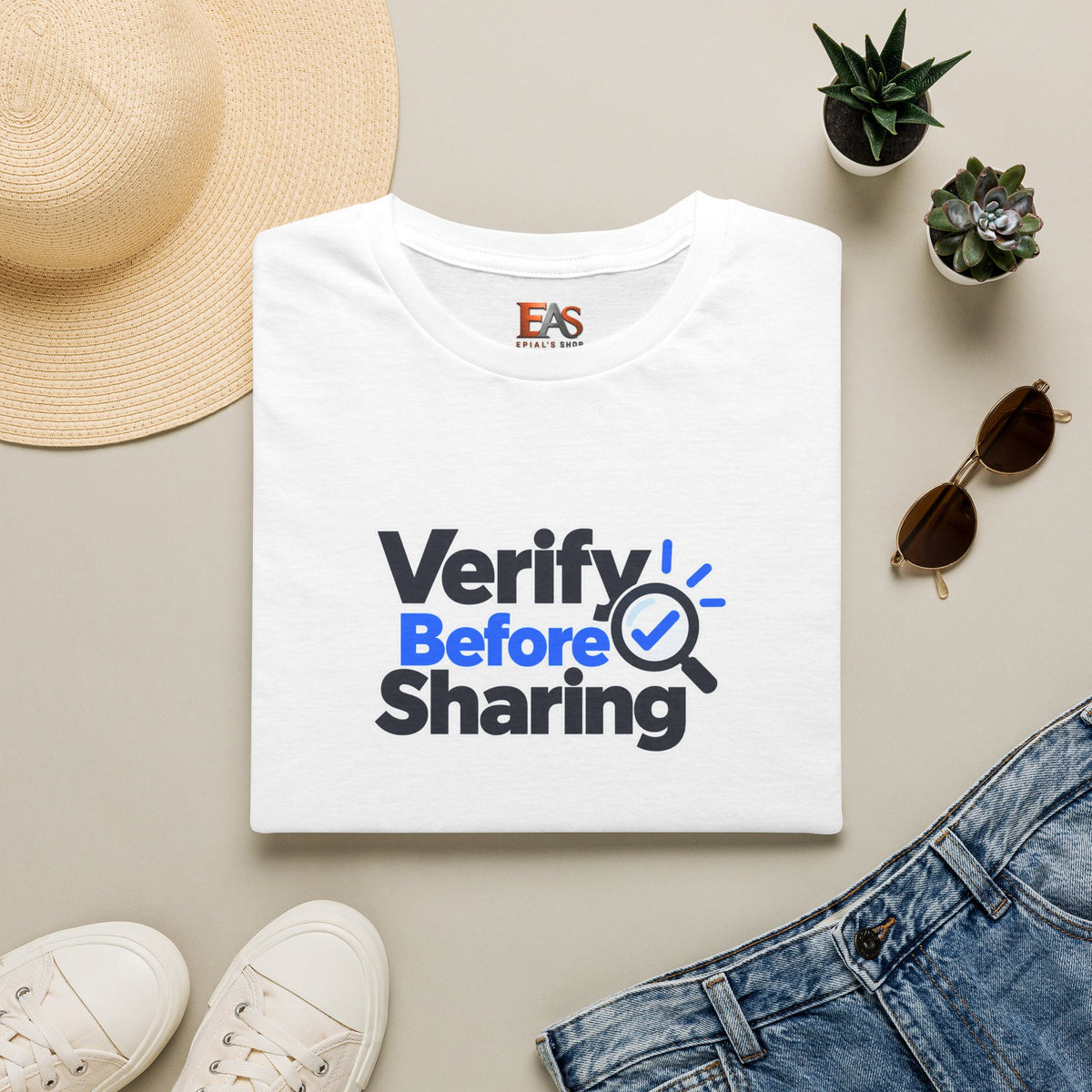 Verify Before Sharing T-Shirt | Critical Thinking & Media Literacy Graphic Tee