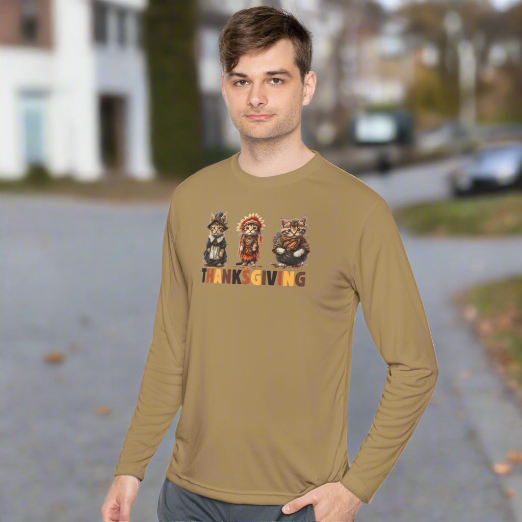 Thanksgiving Cat Themed Unisex Long Sleeve Tee
