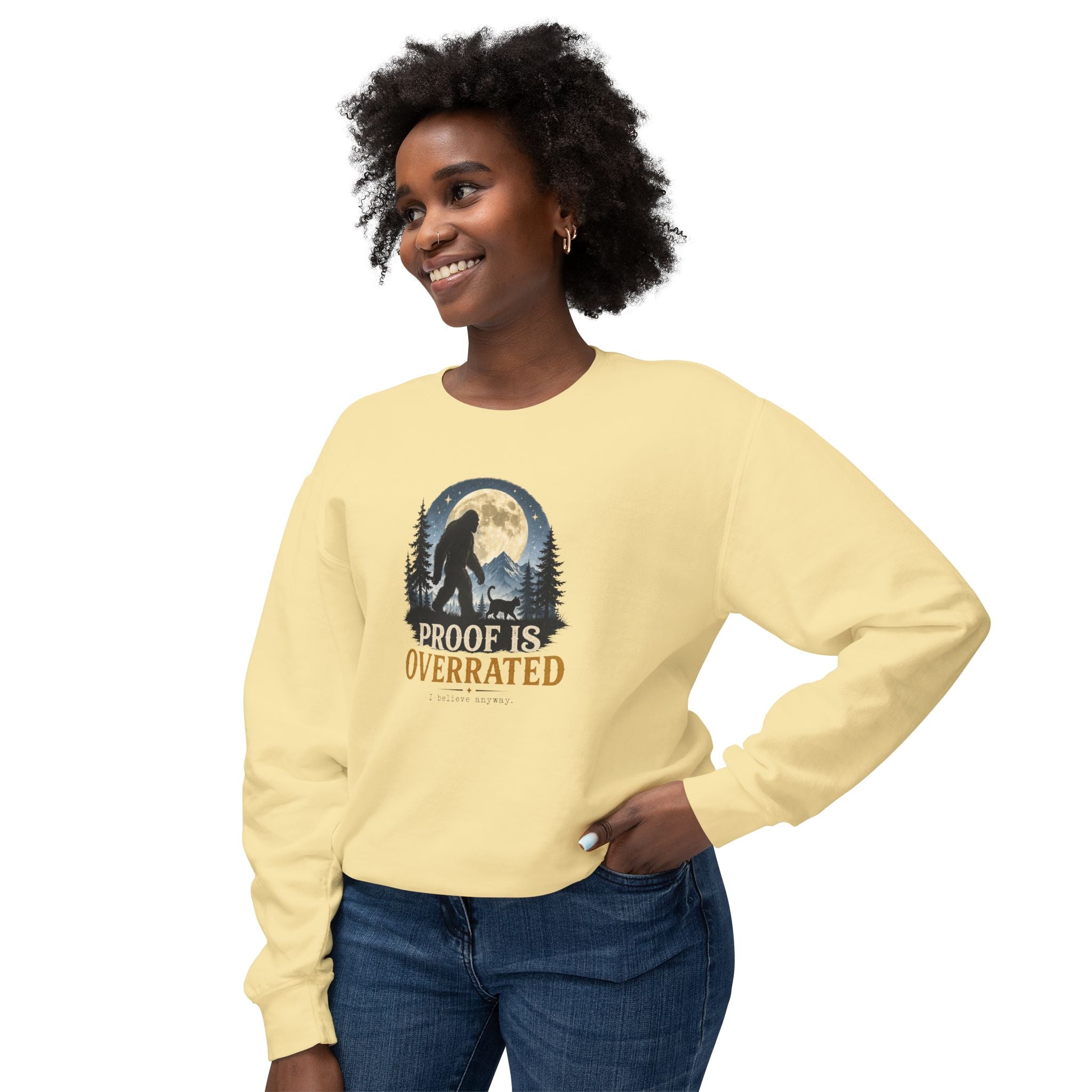 Proof Is Overrated Sasquatch & Cat Crewneck Sweatshirt