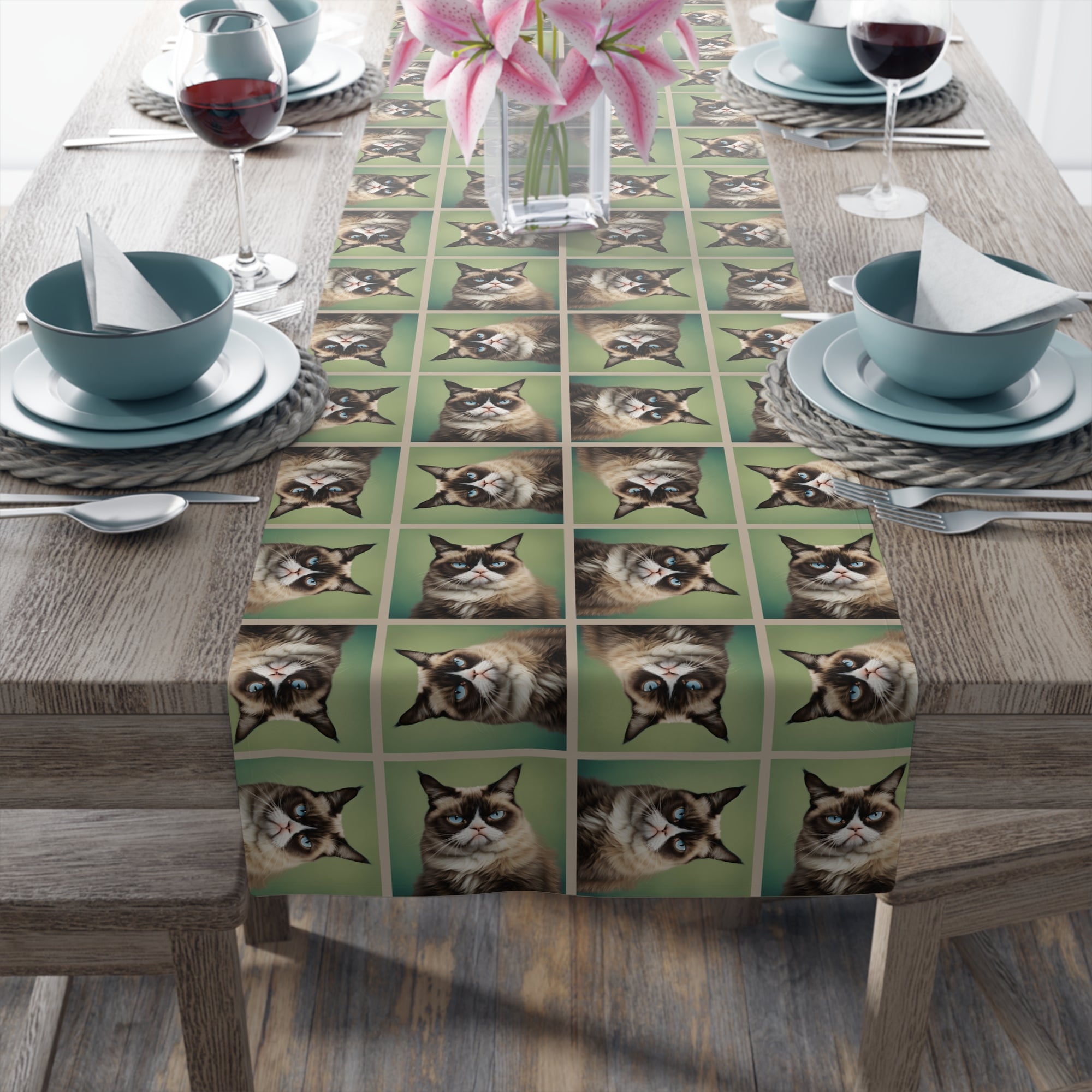 Whimsical Cat Print Table Runner - Perfect for Cat Lovers and Home Decor