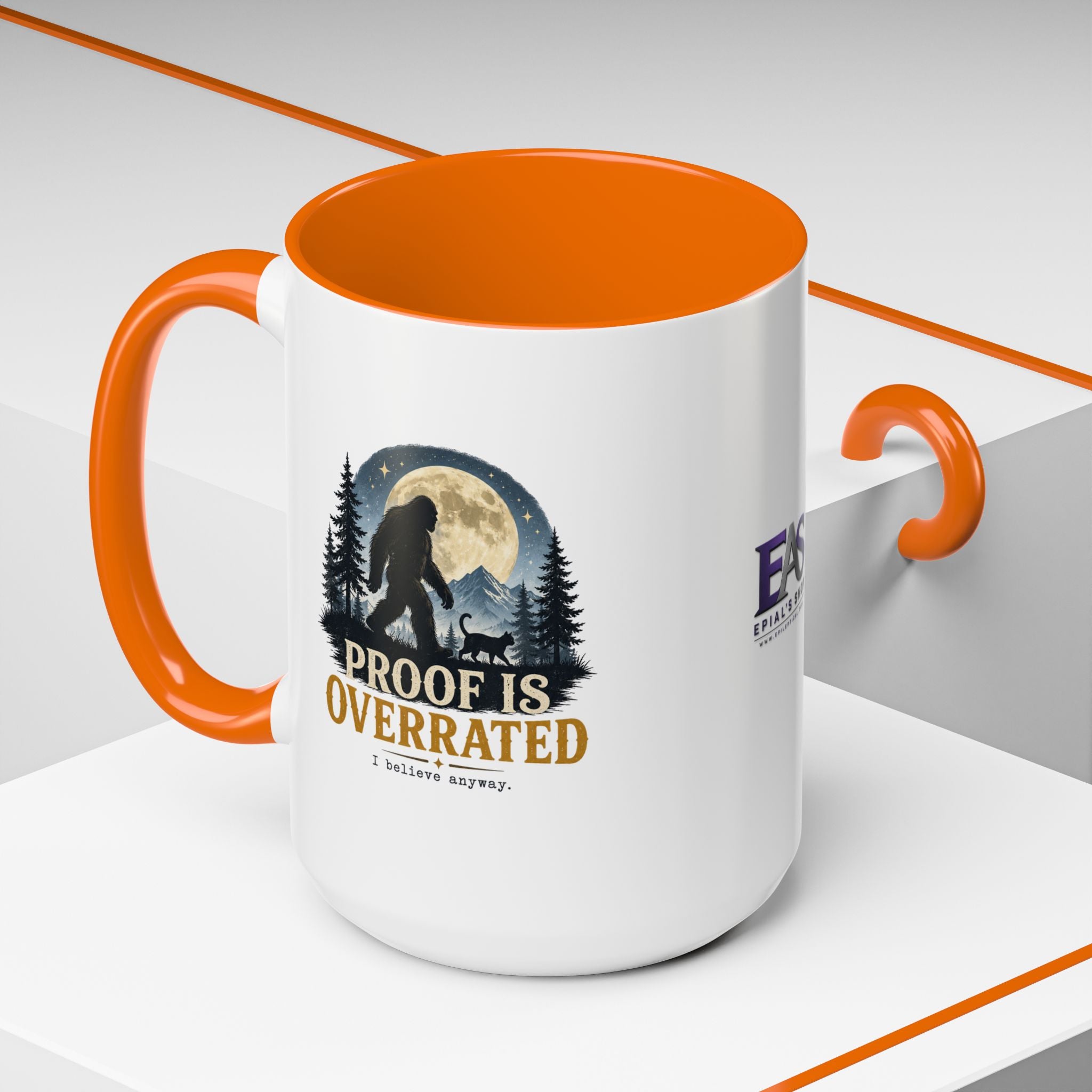 Proof Is Overrated Sasquatch & Black Cat Accent Mug
