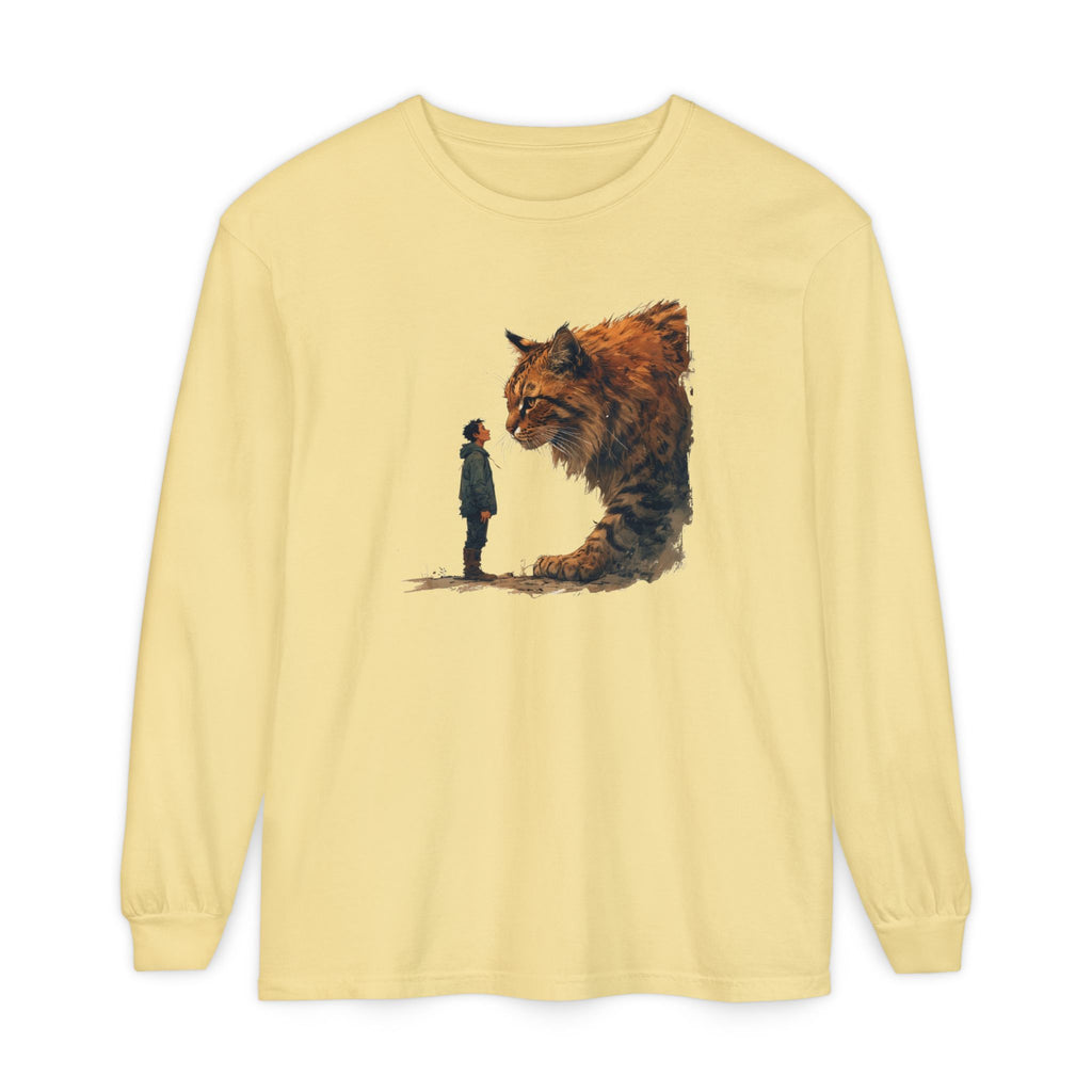 Whimsical Long Sleeve T-Shirt with Giant Cat Design