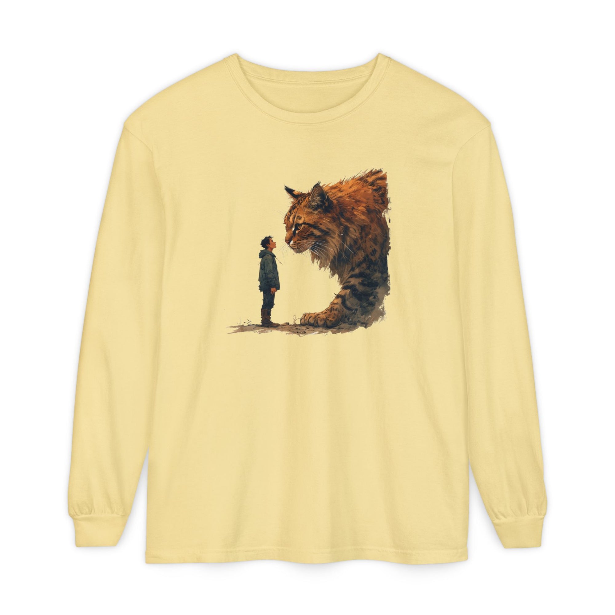 Whimsical Long Sleeve T-Shirt with Giant Cat Design