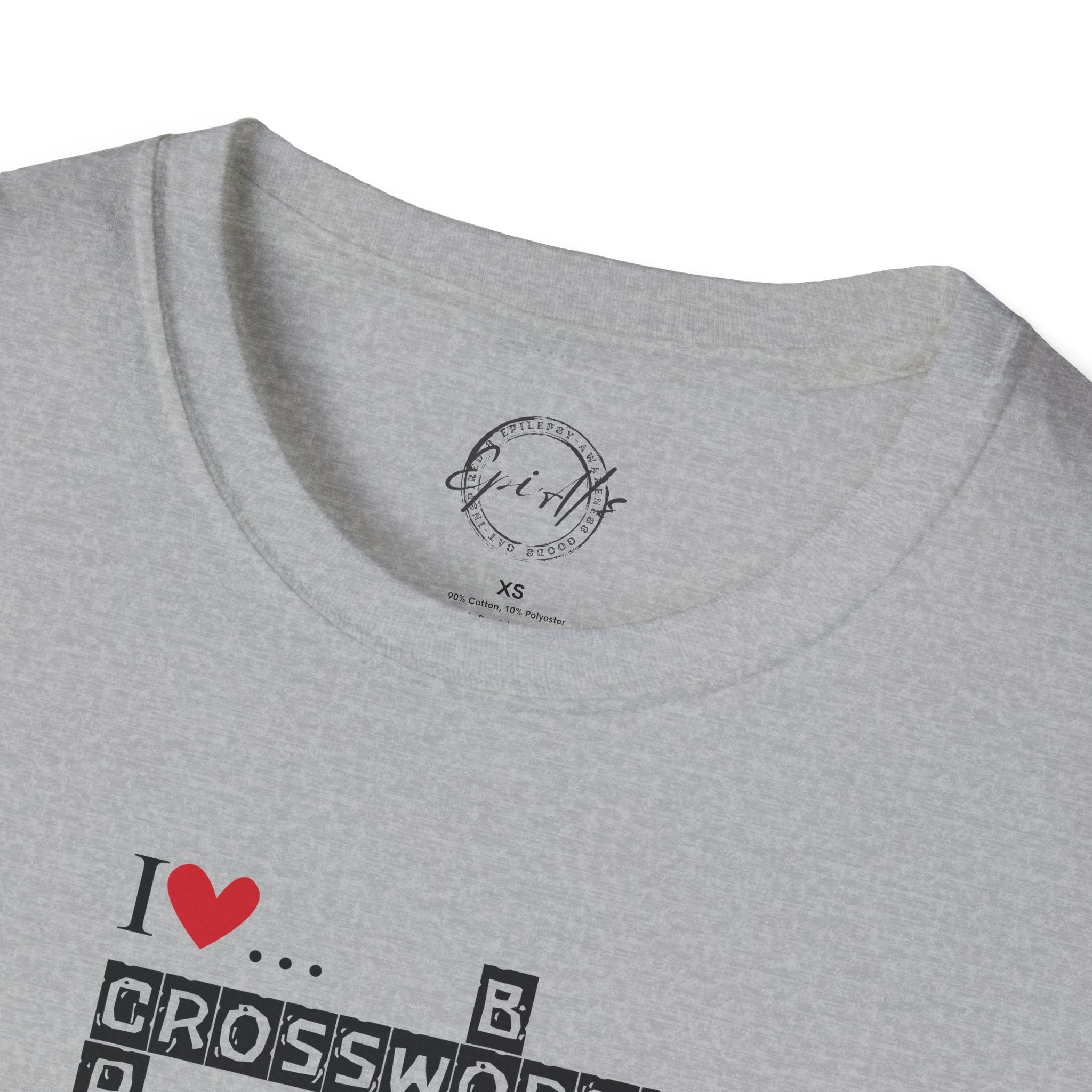 Photo depicting the ​Crosswords and Cats Unisex Softstyle T-Shirt from EpiAl's Shop.