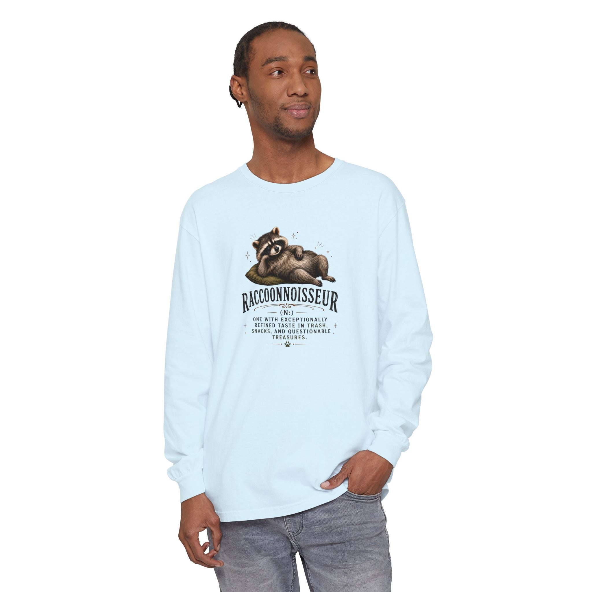 Raccoonnoisseur Garment-Dyed Long Sleeve Shirt | Funny Raccoon Graphic Tee