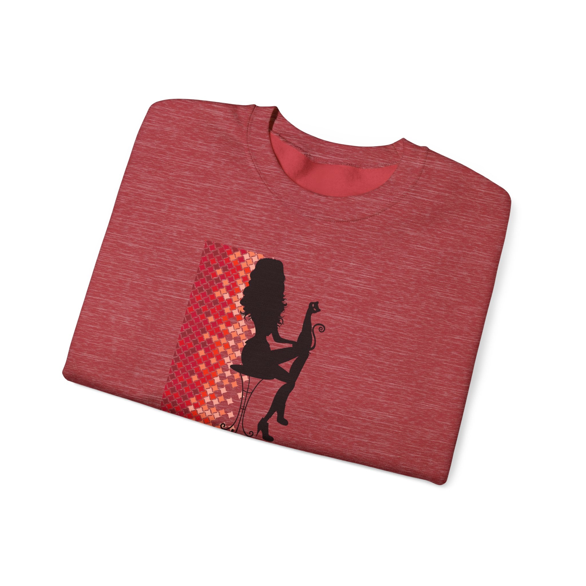 Photo depicting the ​Poised Cat Lady Heavy Blend™ Crewneck Sweatshirt from EpiAl's Shop.