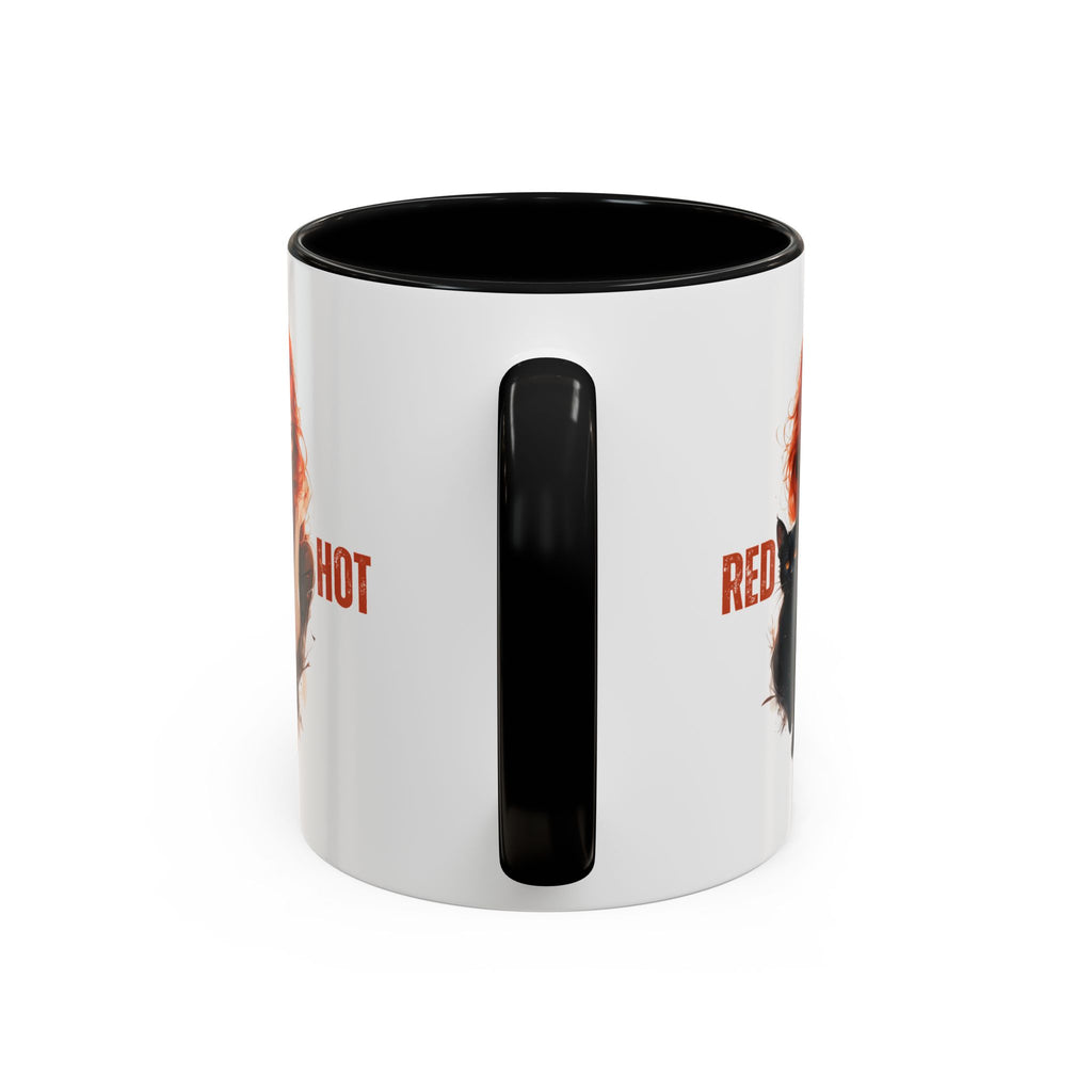 Red Hot Coffee Mug with Artistic Cat-Themed Design
