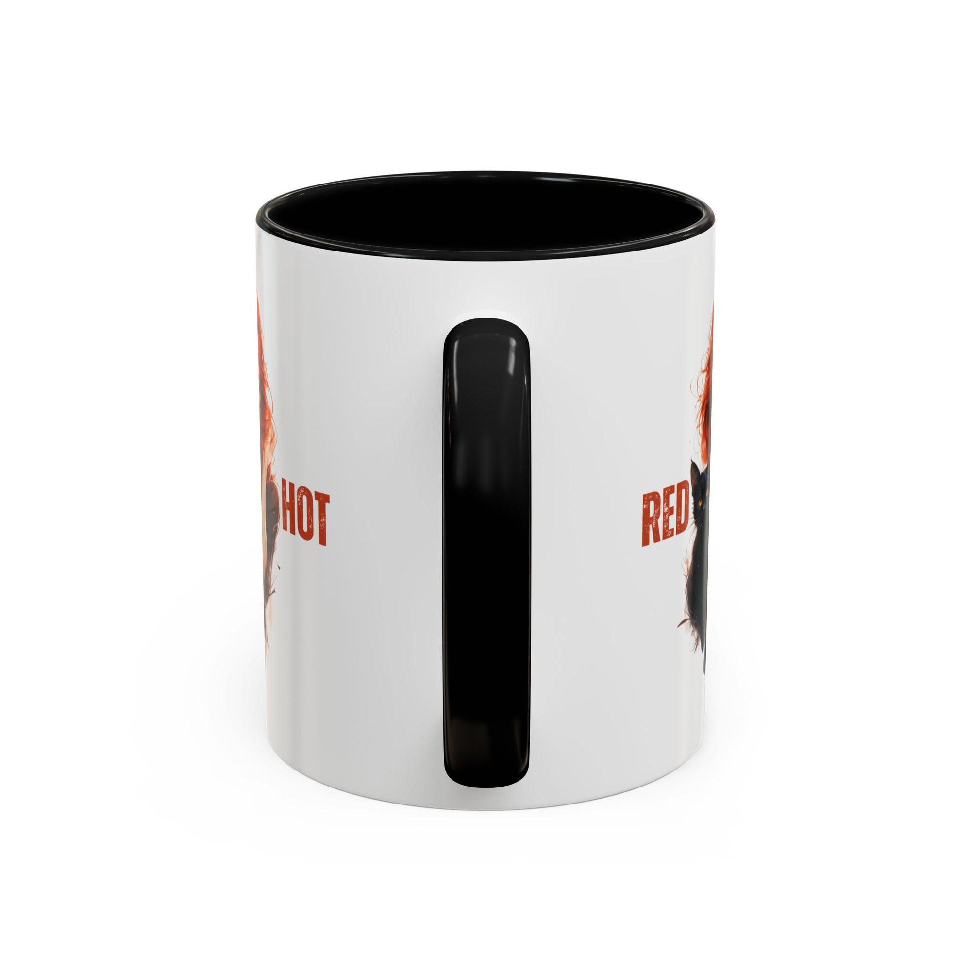 Red Hot Coffee Mug with Artistic Cat-Themed Design