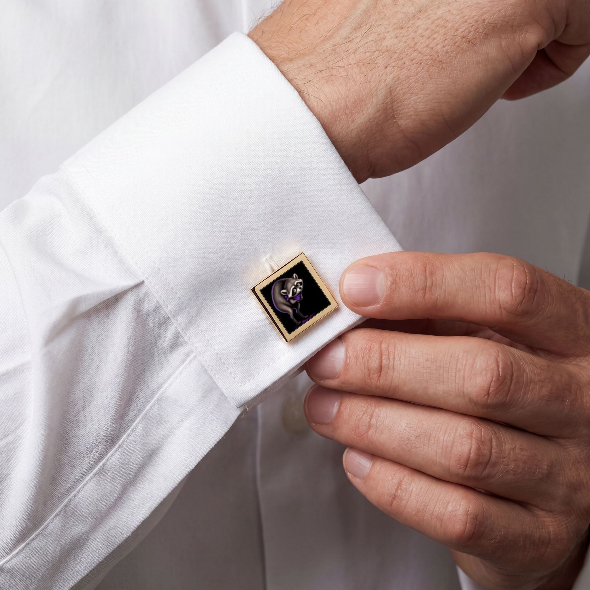 Jimothy Square Cufflinks | Gold or Silver Raccoon Cufflinks