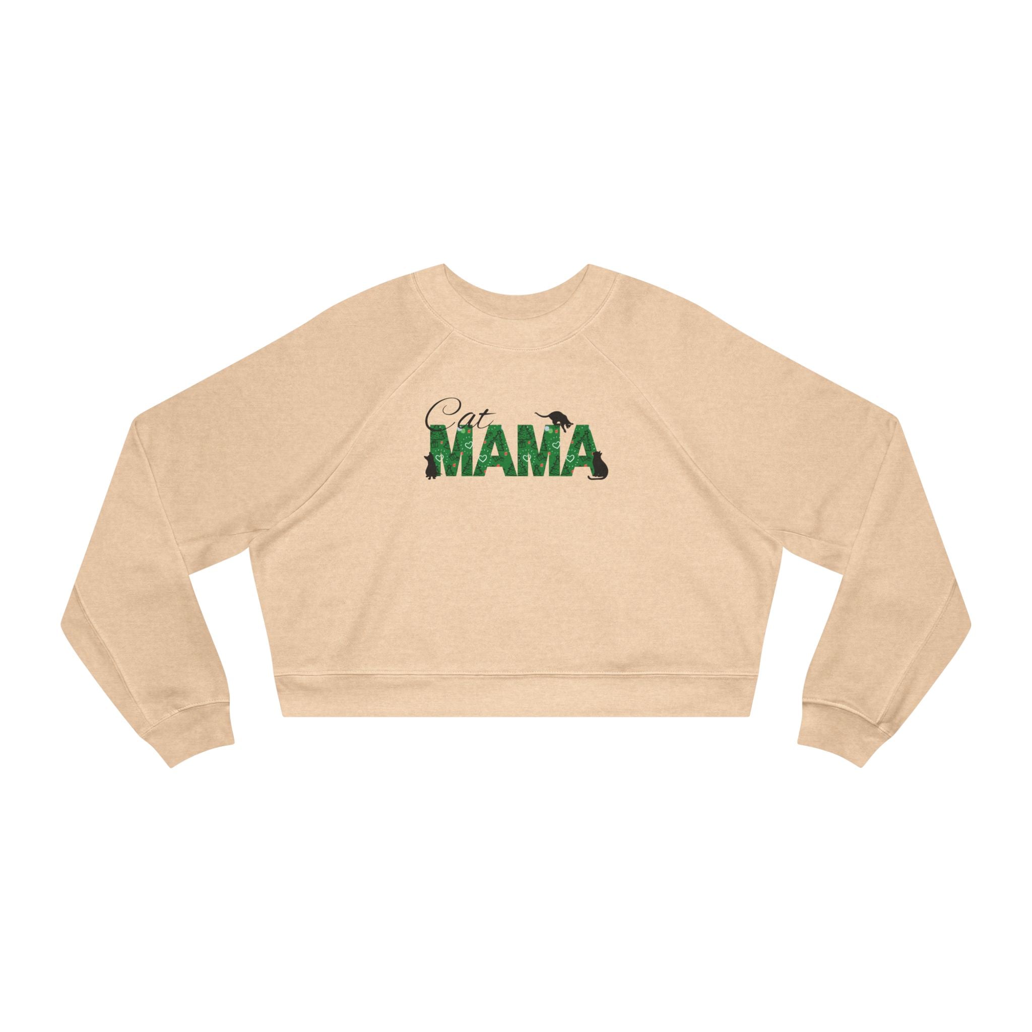 Photo depicting the ​Christmas Cat Mama Women's Cropped Fleece Pullover from EpiAl's Shop.