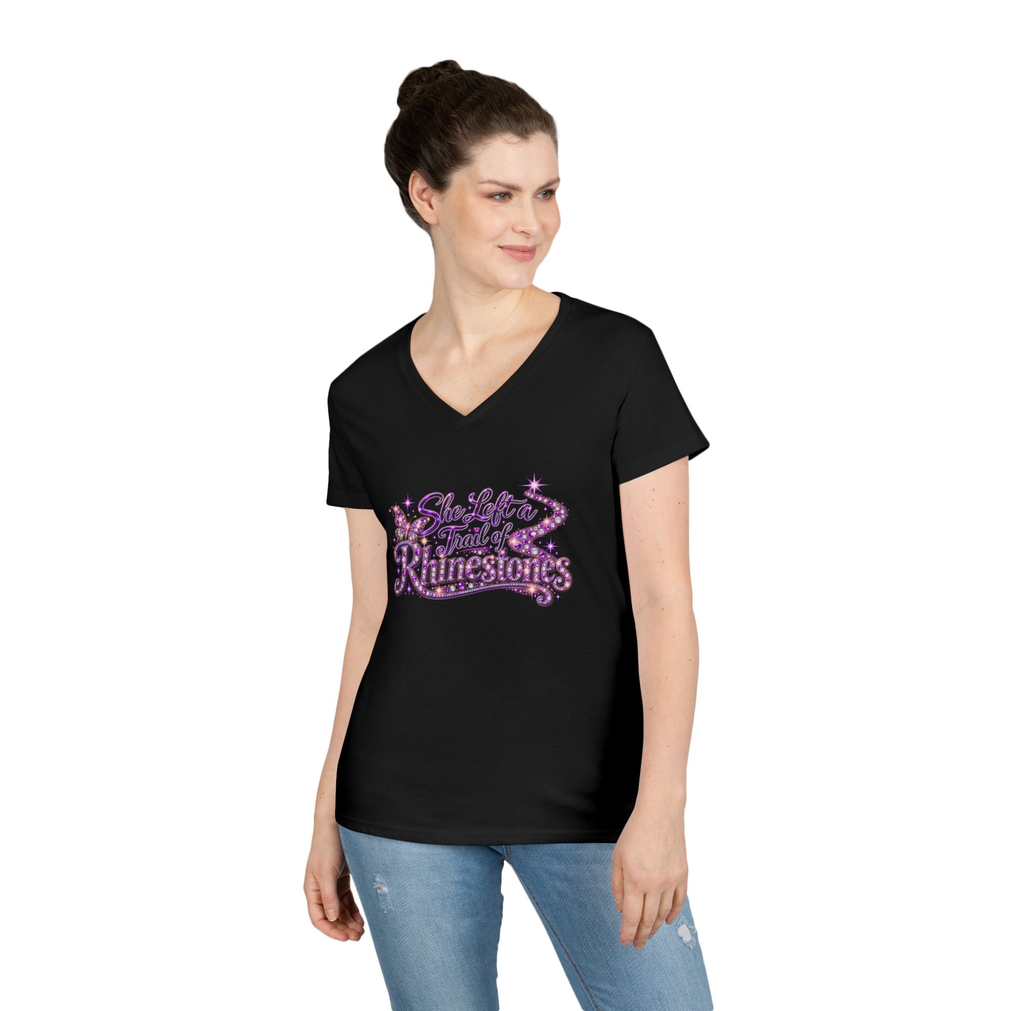 She Left a Trail of Rhinestones V-Neck T-Shirt