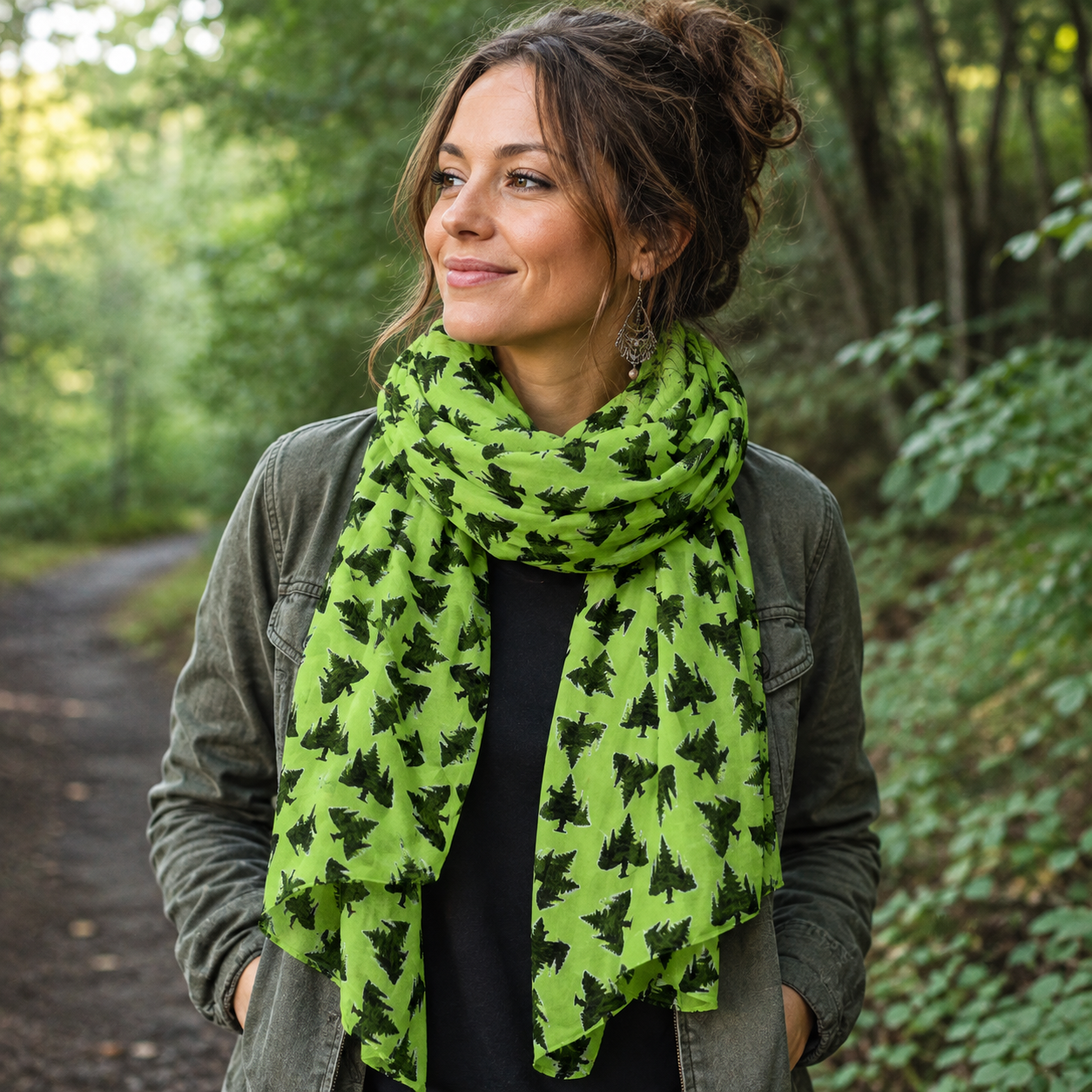 Bigfoot & Black Cat Hide-and-Seek Forest Scarf