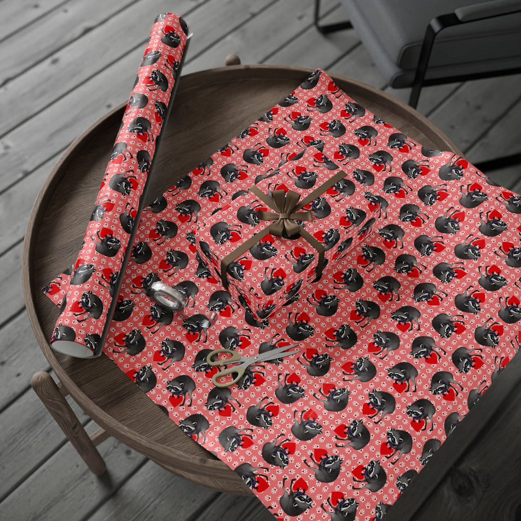 Jimothy's Love & Mischief Gift Wrapping Paper | Raccoon Hearts & Paw Prints
