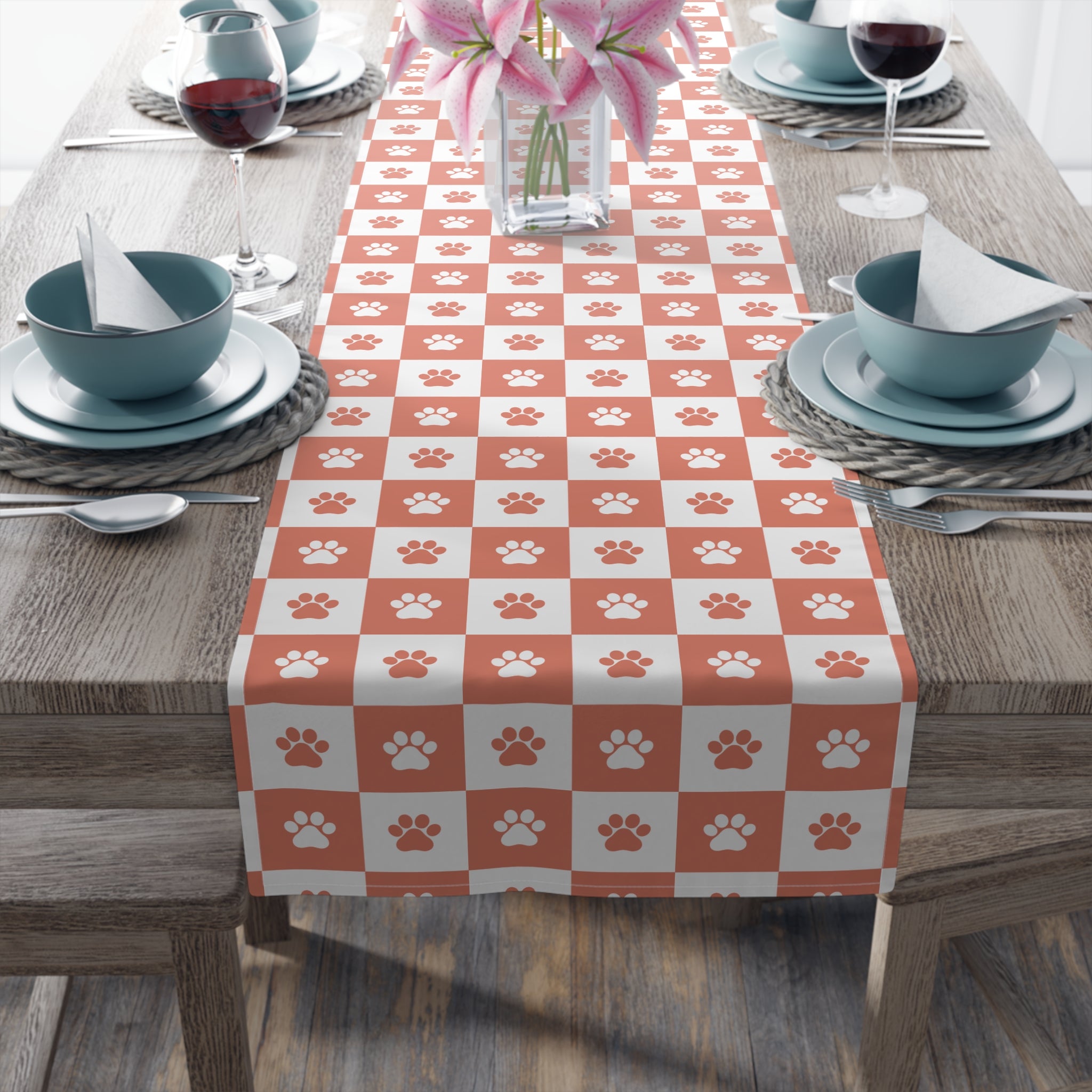 Red & White Paws Table Runner (Cotton, Poly) - EpiAl's Shop