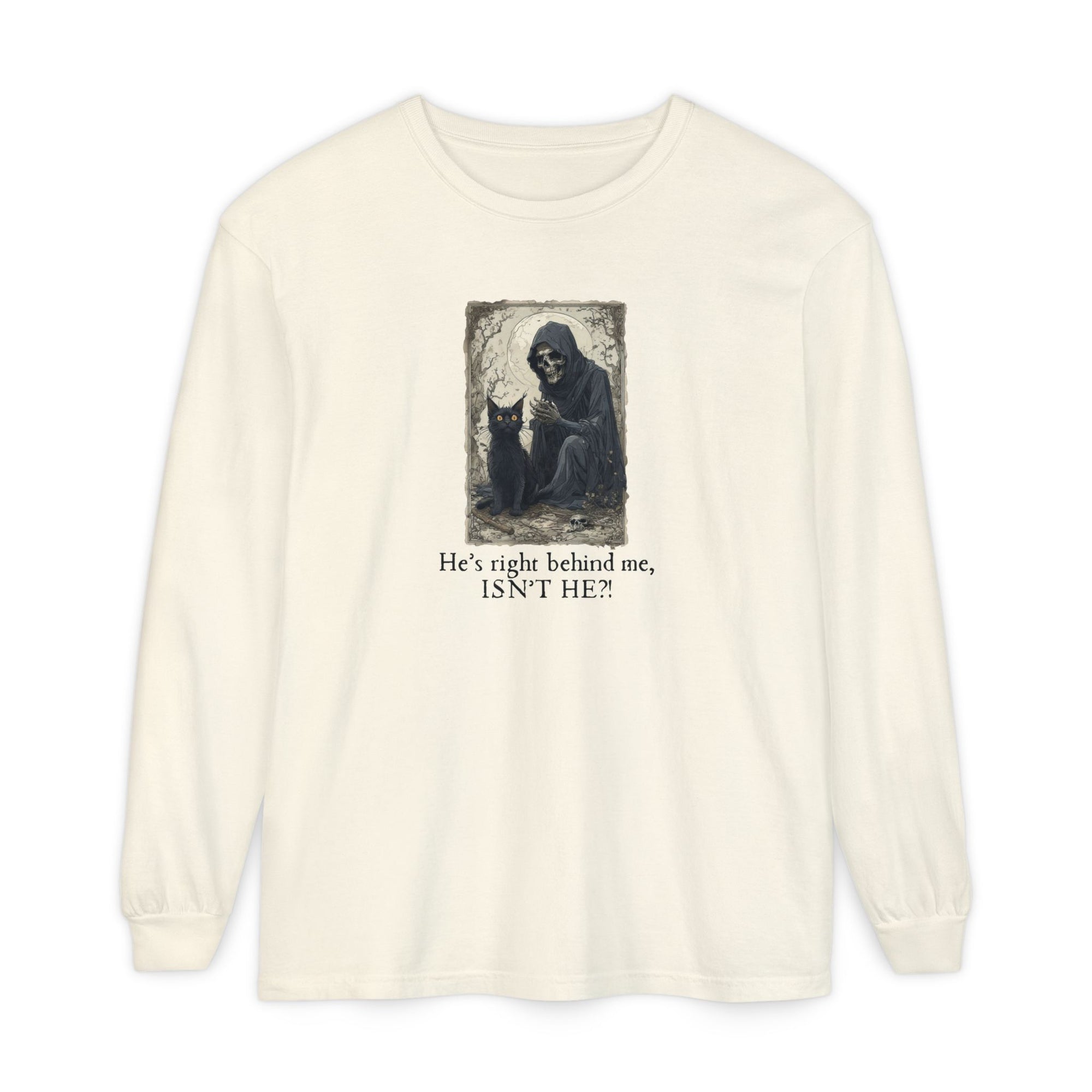 Spooky Cat & Grim Reaper Long Sleeve T-Shirt