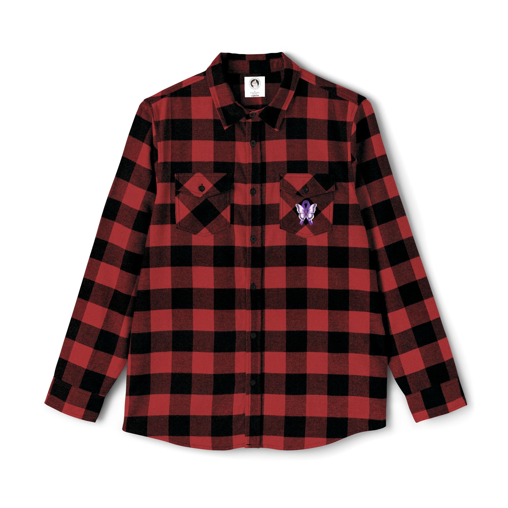Photo depicting the ​Epilepsy Butterfly Unisex Flannel Shirt from EpiAl's Shop.