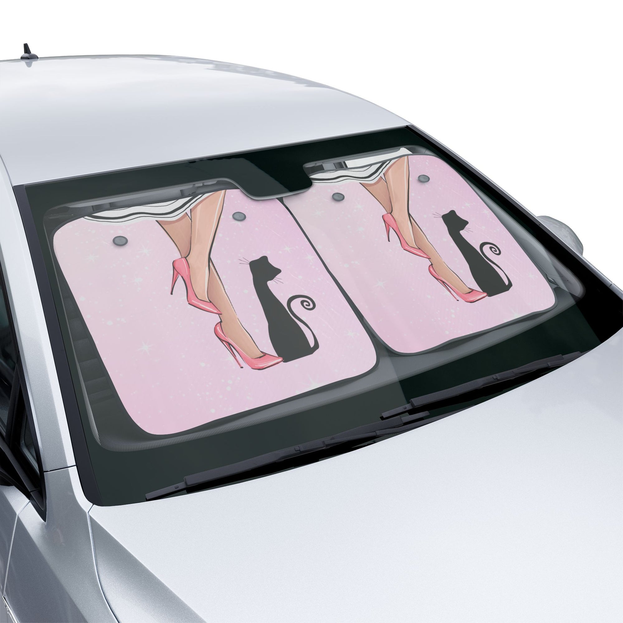 Chic Cat-Themed Car Sun Shades with Heels Design, UV Protection