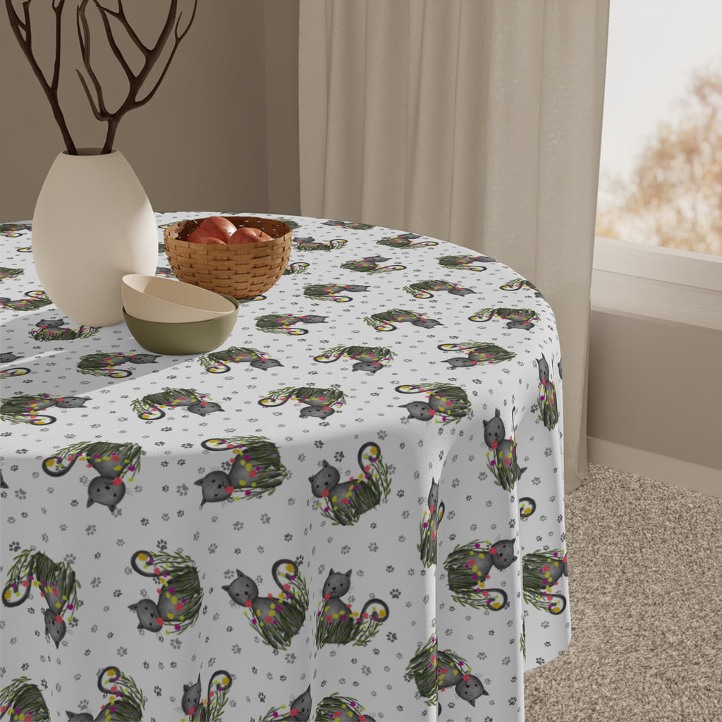 Whimsical Cat Medallion Square Tablecloth – 55" x 55"
