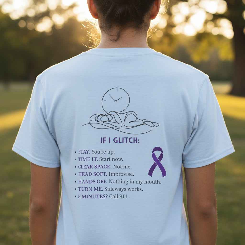 Glitch Happens Tee – Minimalist Seizure First Aid Shirt | Epilepsy Awareness | Neurostrong Apparel