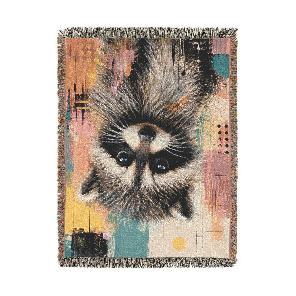 Jimothy the Raccoon Abstract Woven Throw Blanket with Fringe