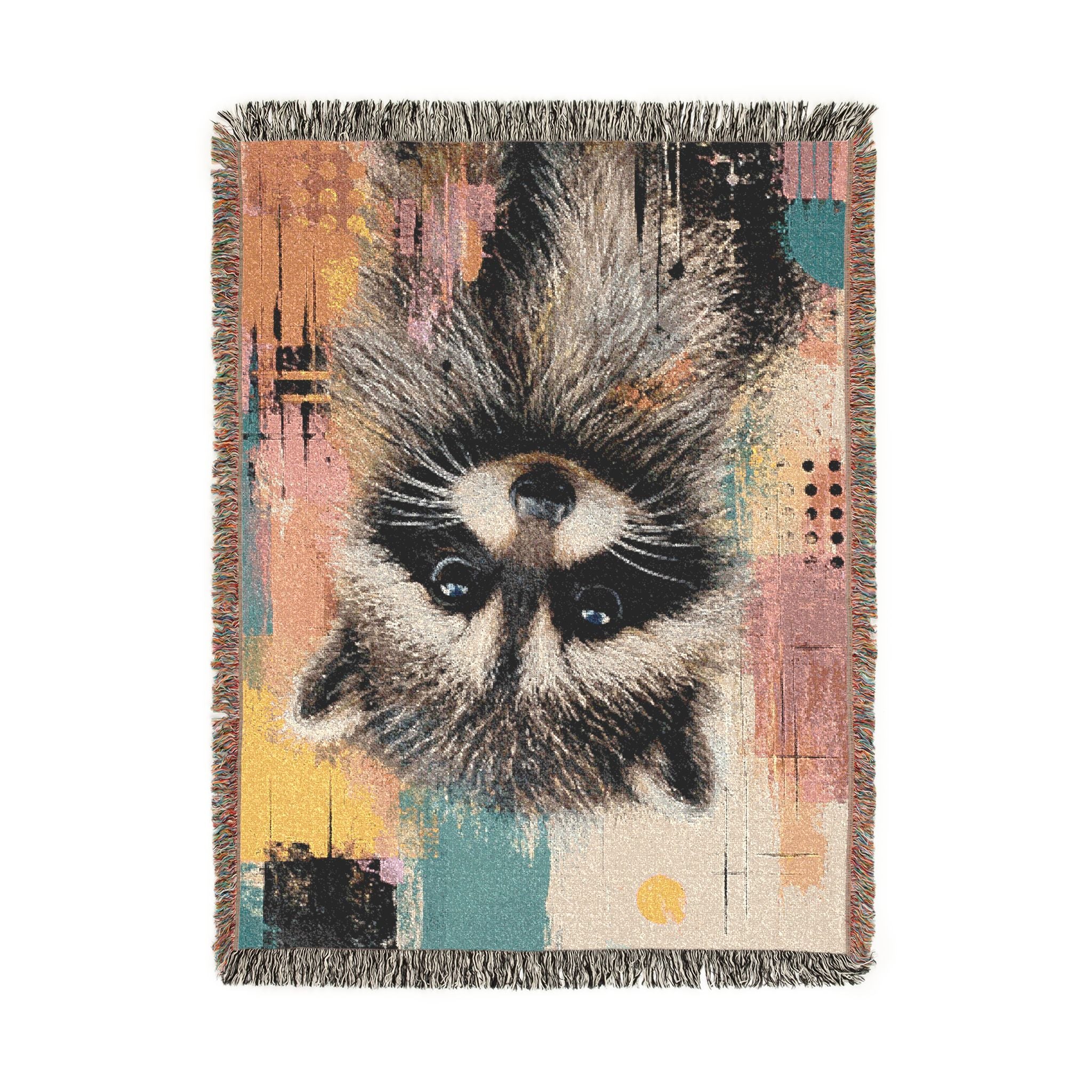 Jimothy the Raccoon Abstract Woven Throw Blanket with Fringe