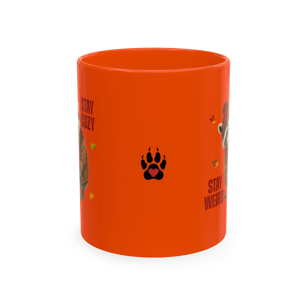 Jimothy “Stay Cozy, Stay Weird” Fall Raccoon Mug, 11 oz