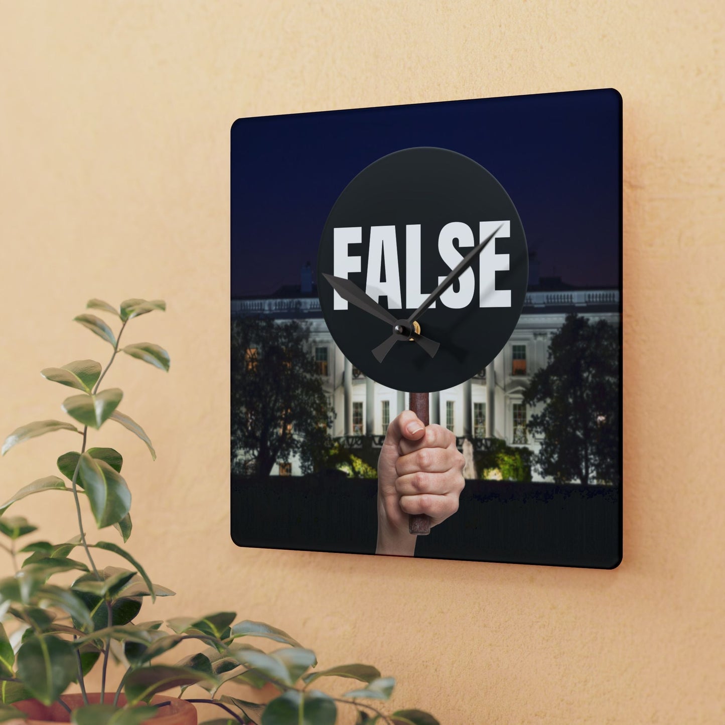 False Sign Bold Statement Acrylic Wall Clock Printify