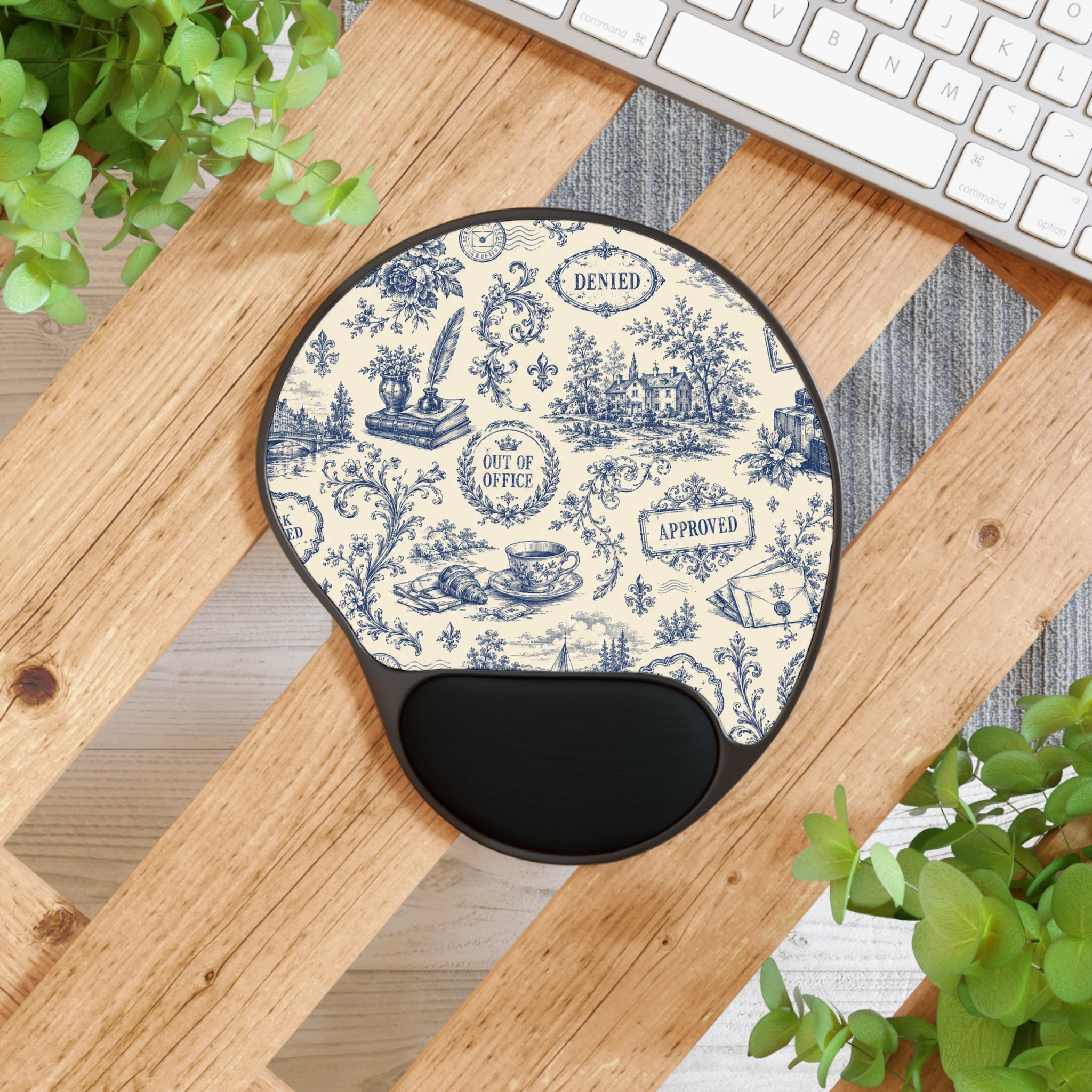 Out of Office Toile Ergonomic Mouse Pad