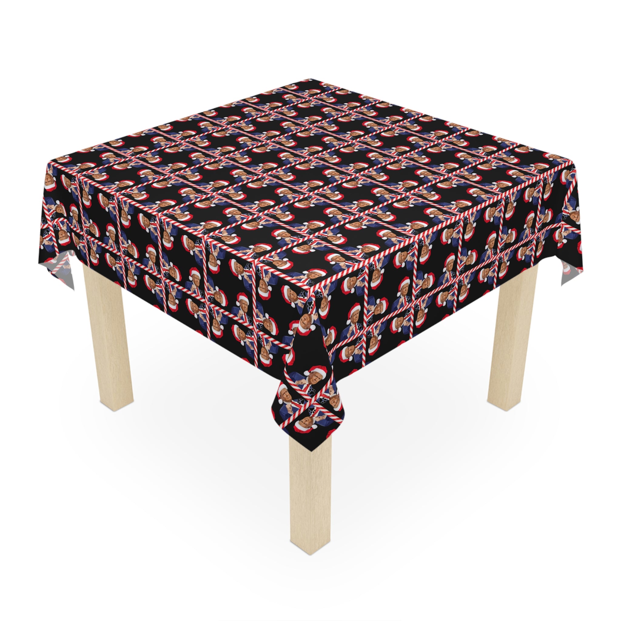 Photo depicting the ​Santa Trump Novelty Christmas Tablecloth from EpiAl's Shop.