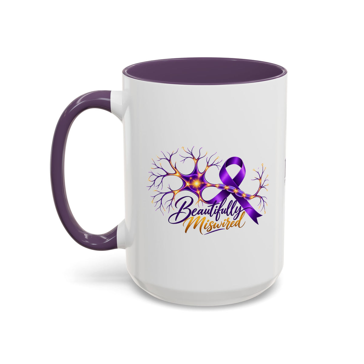 Beautifully Miswired Epilepsy Awareness Ceramic Mug | Purple Ribbon & Neuron Design (11/15oz)