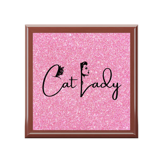 Glittery Cat Lady Jewelry Box - Perfect Gift for Cat Lovers Printify