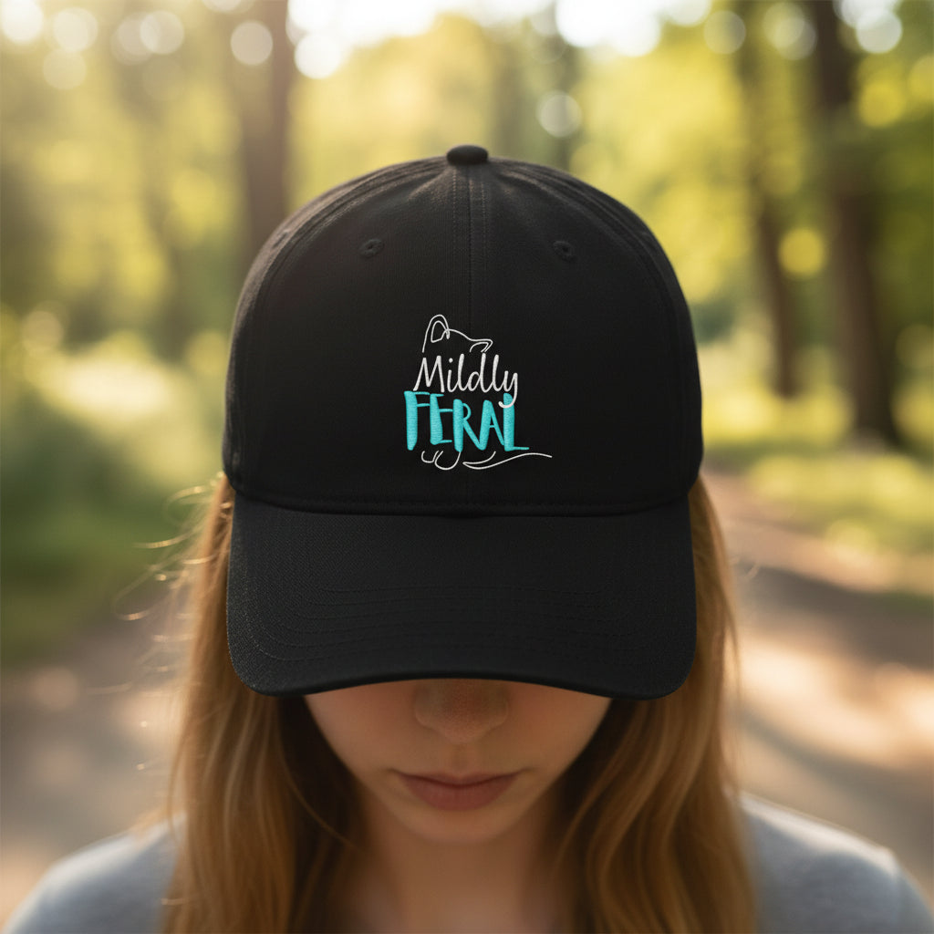 Mildly Feral Dad Hat – Embroidered Cat Cap with Adjustable Fit