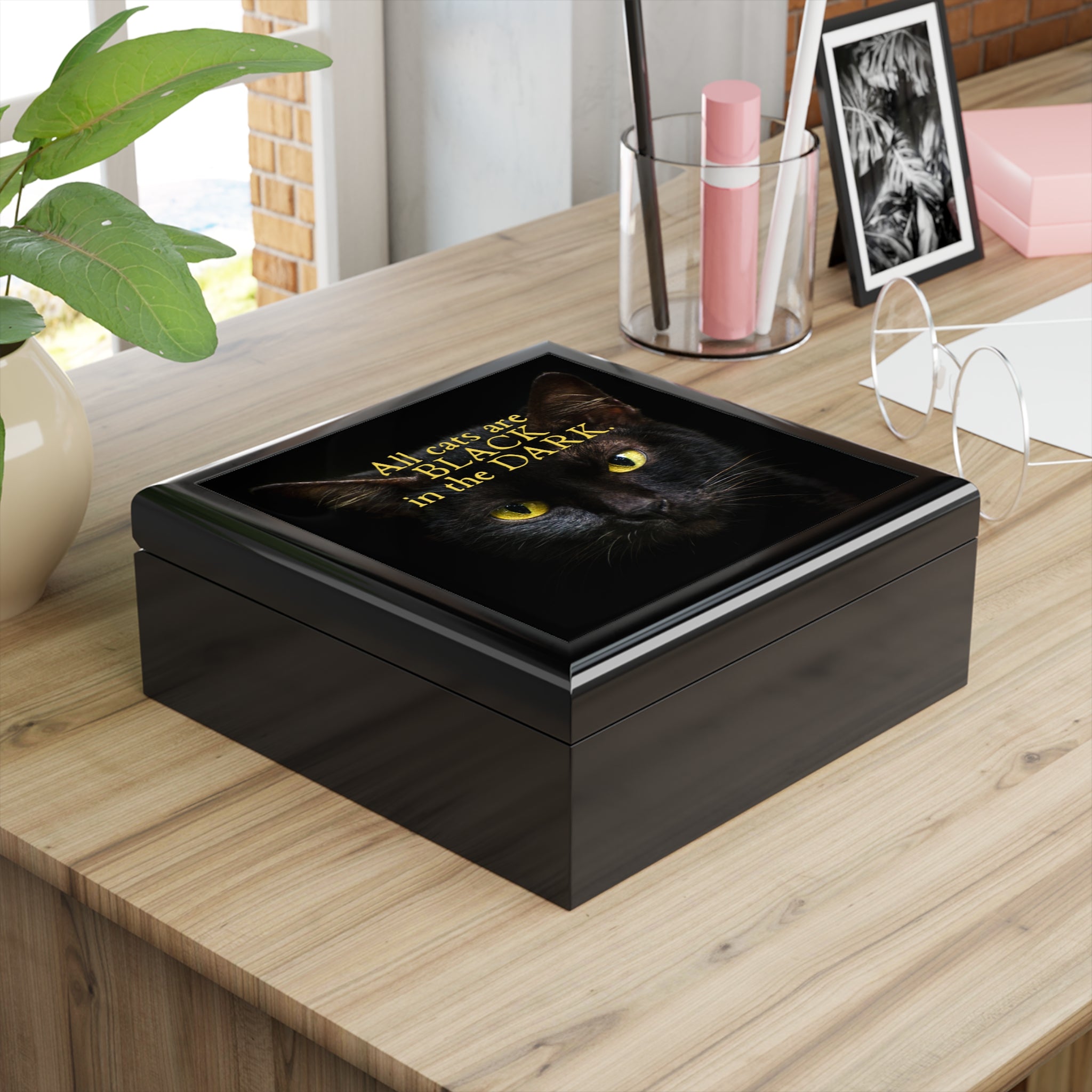 Photo depicting the ​All Cats are Black at Night Jewelry Box from EpiAl's Shop.