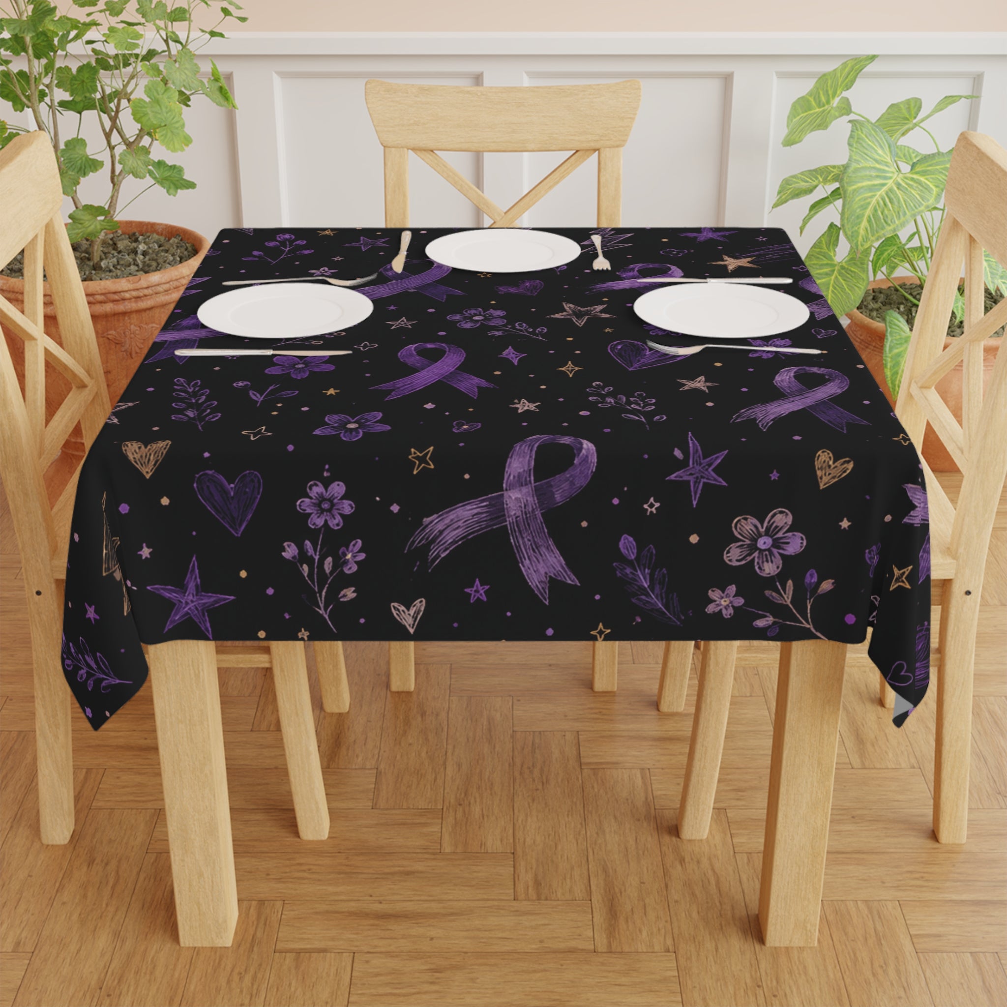 Purple Ribbon Garden Epilepsy Awareness Tablecloth