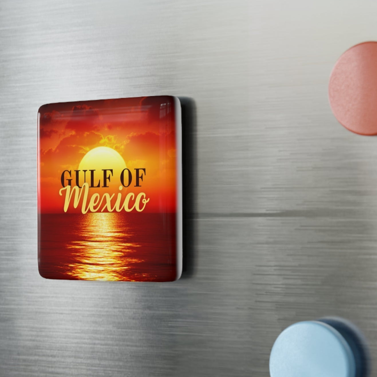 Gulf of Mexico Sunset Square Porcelain Magnet Printify