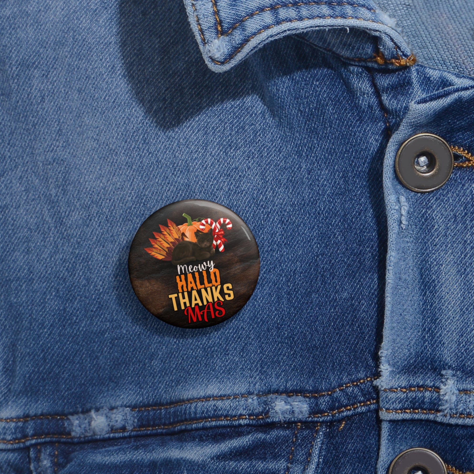 Meowy HalloThanksMas Pin Buttons