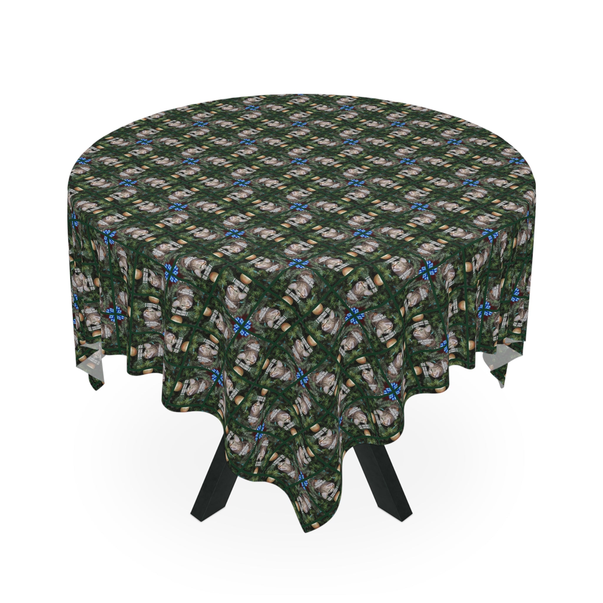 Photo depicting the ​Ornaments are History Christmas Tablecloth from EpiAl's Shop.
