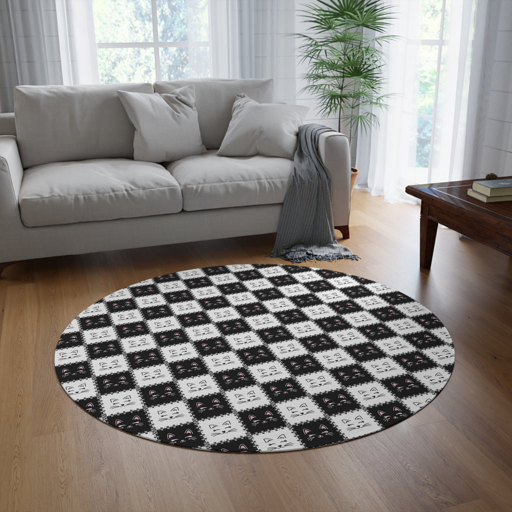 Cute Cat Faces Round Rug | Cozy Home Decor for Cat Lovers