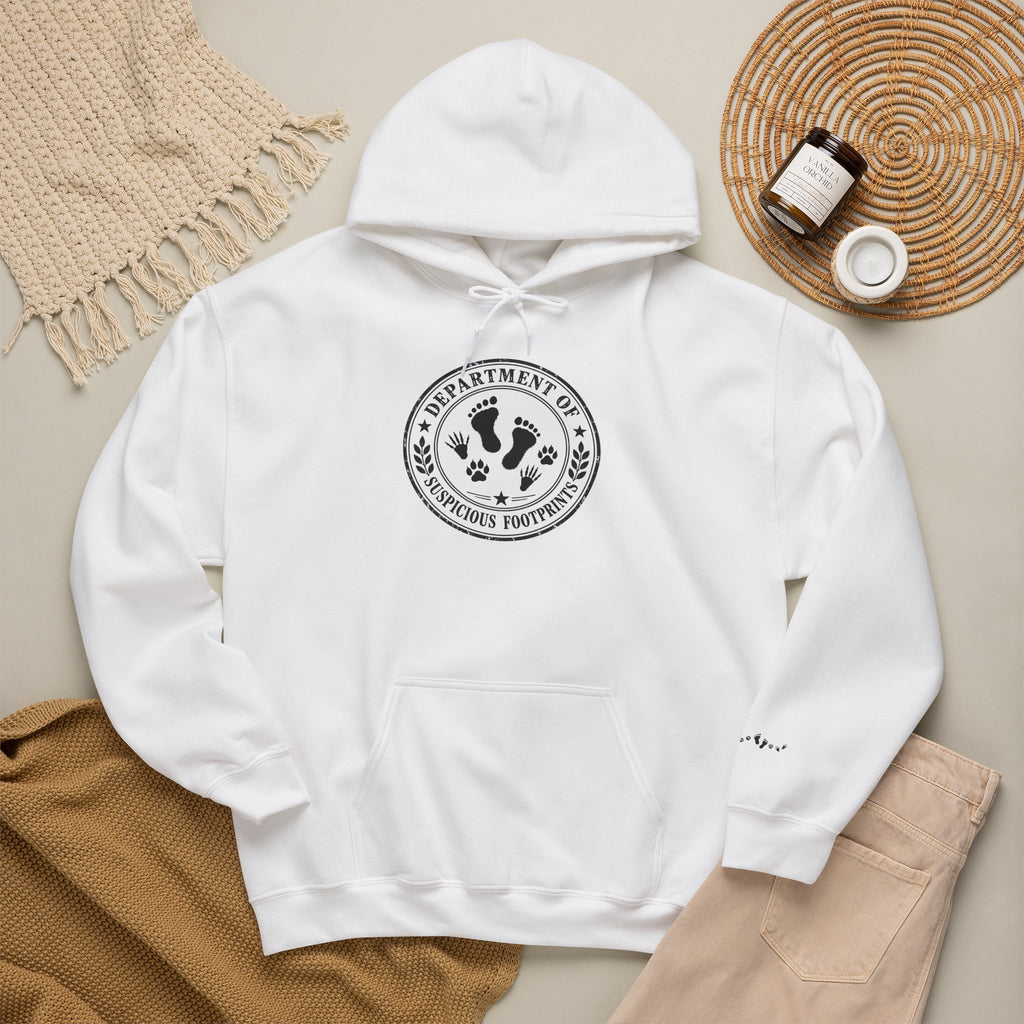Department of Suspicious Footprints Hoodie | Bigfoot, Raccoon & Cat Cryptid Sweatshirt