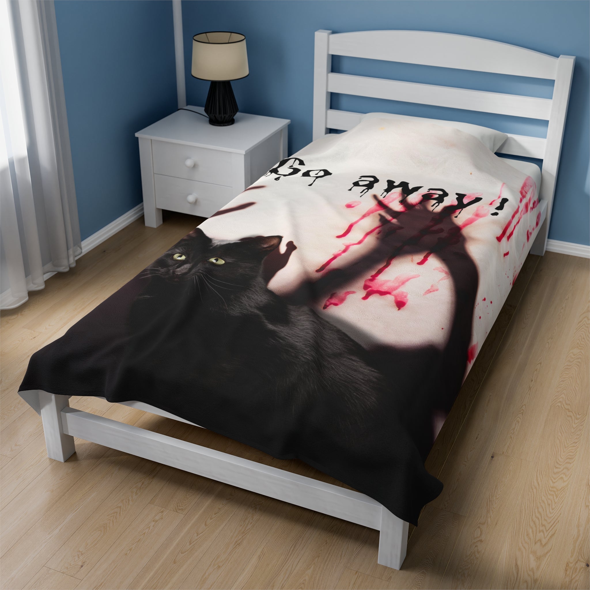 Photo depicting the ​Go Away Velveteen Plush Blanket from EpiAl's Shop.