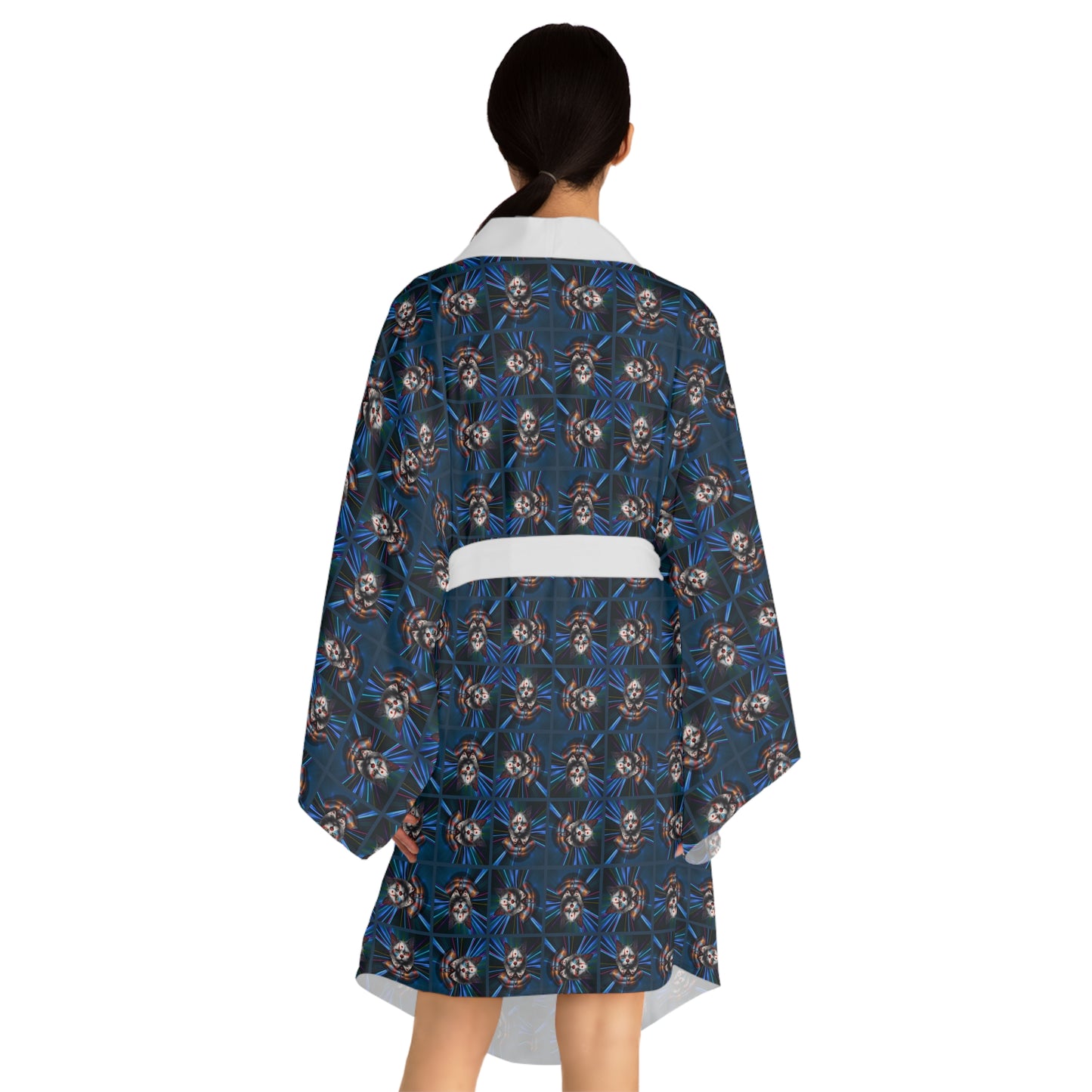 Gothic Clown Cat Print Long Sleeve Kimono Robe | Boho Lounge Wear
