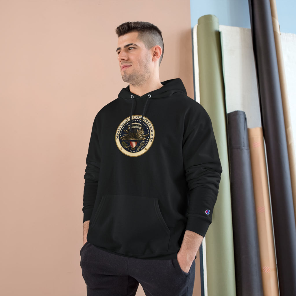 Department of Unprovoked Zoomies Champion Hoodie | Funny Cat Seal Sweatshirt