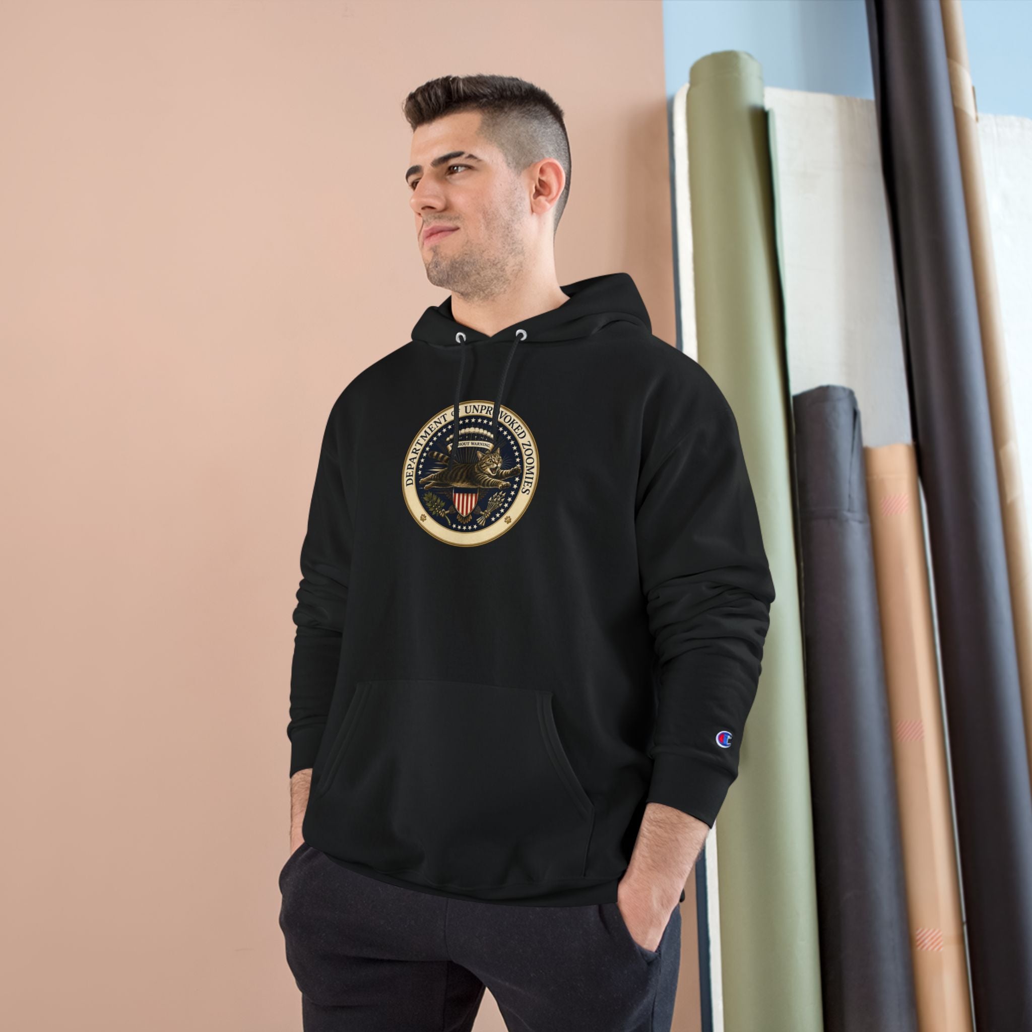 Department of Unprovoked Zoomies Champion Hoodie | Funny Cat Seal Sweatshirt